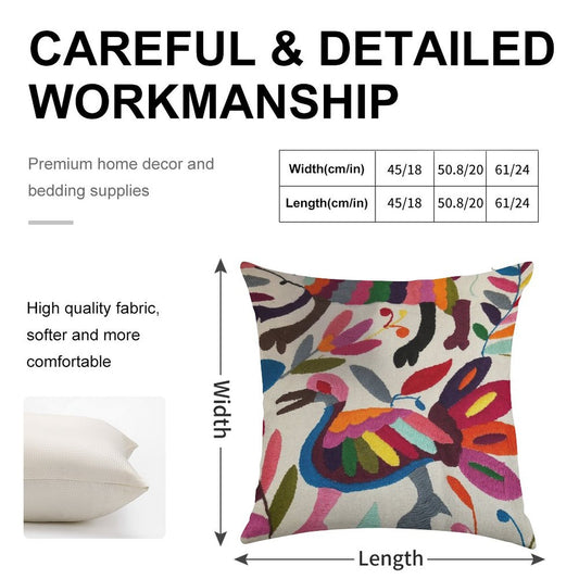 Mexican Otomi Embroidery Linen Throw Pillow Cover