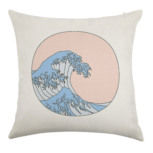 Aesthetic Wave Linen Throw Pillow Cover