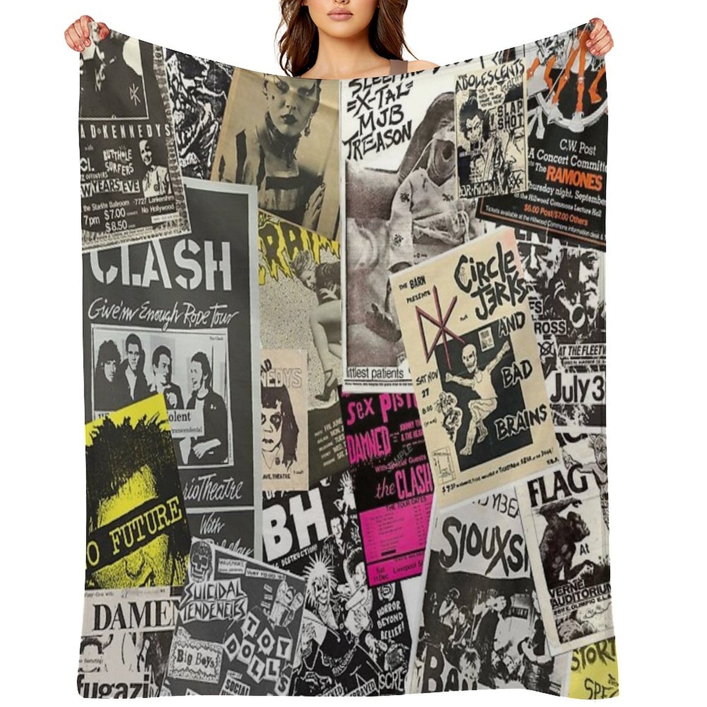 Punk Rock Music Flyers Collage Throw Blanket