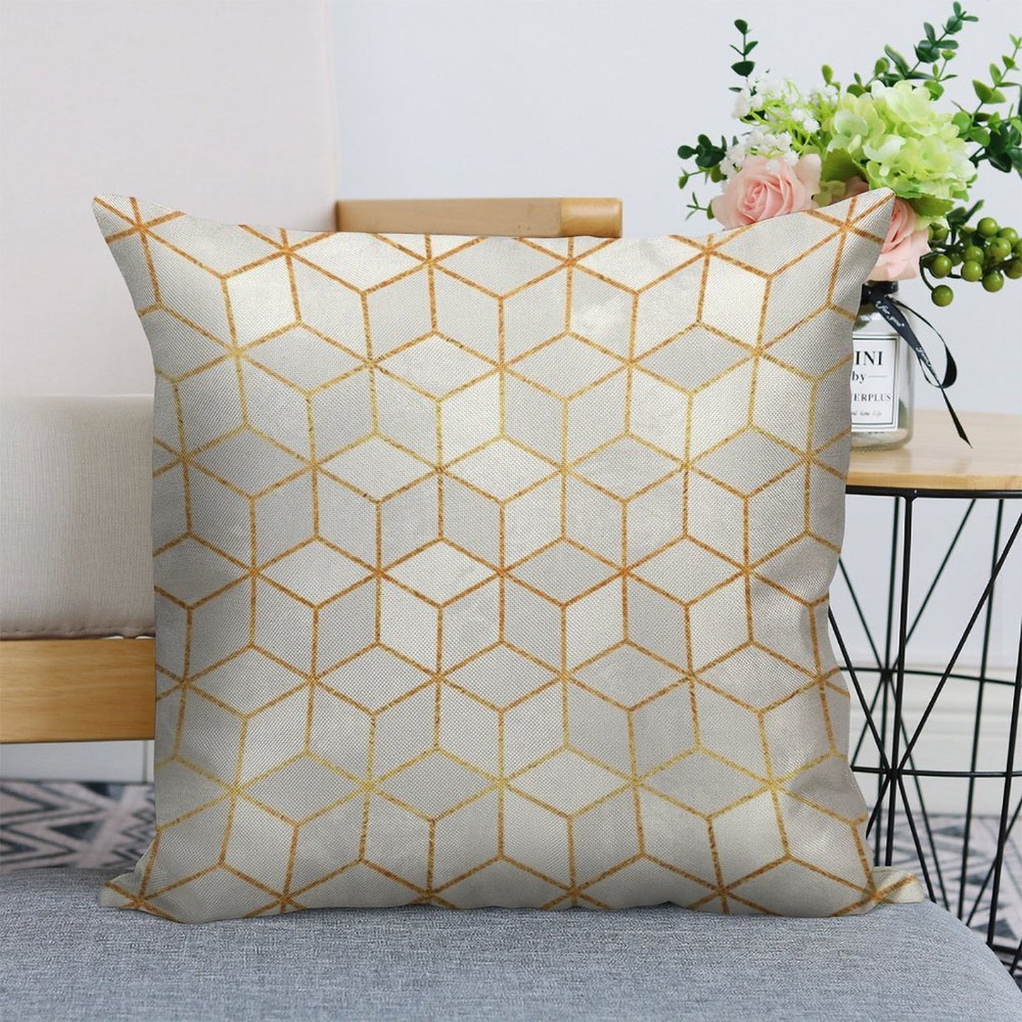 White Cubes Linen Throw Pillow Cover