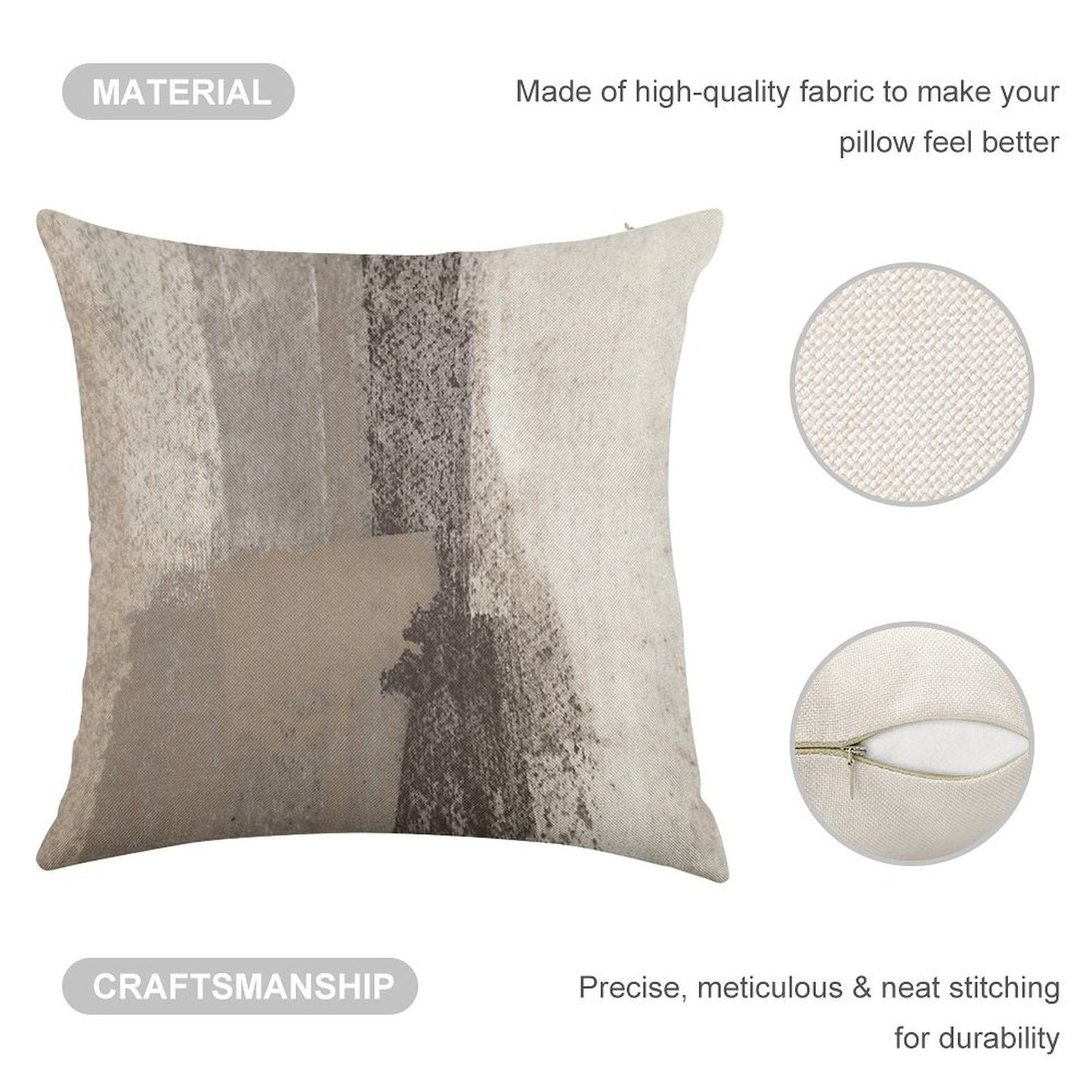 Taupe And Charcoal Grey Modern Abstract Painting Linen Throw Pillow Cover