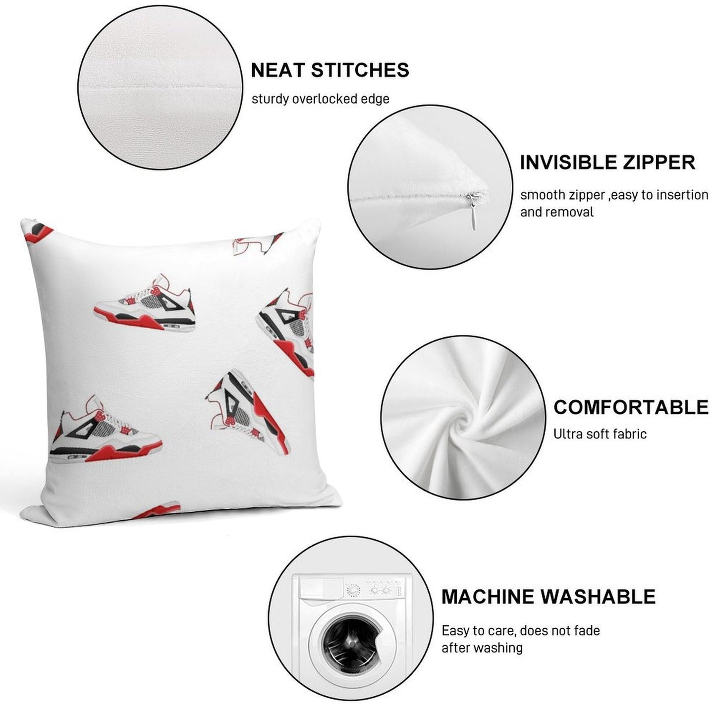 Jordan 4 X Fire Red Shoe Design Soft Durable Construction Throw Pillow