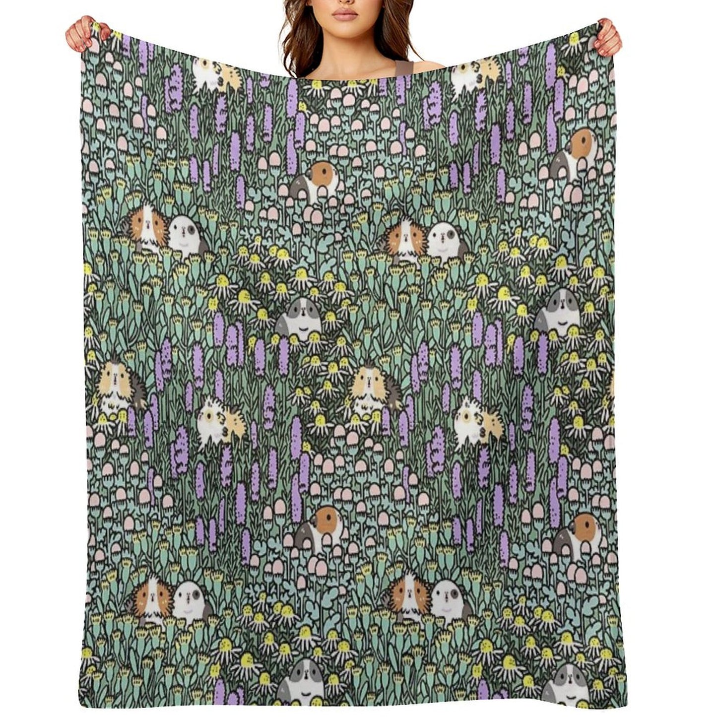 Guinea Pigs And Garden Herbs Pattern Throw Blanket