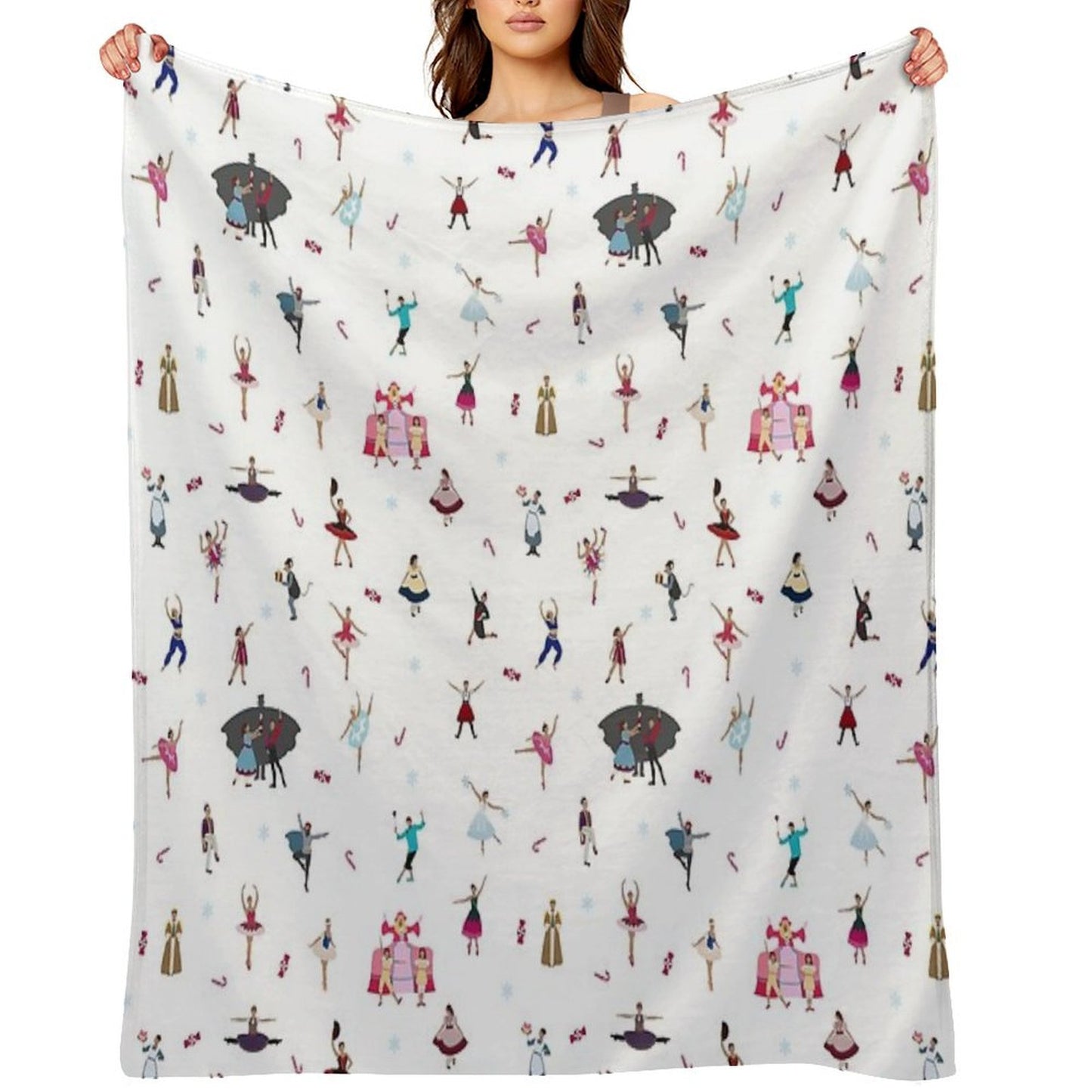 Nutcracker Ensemble - White Throw Blanket