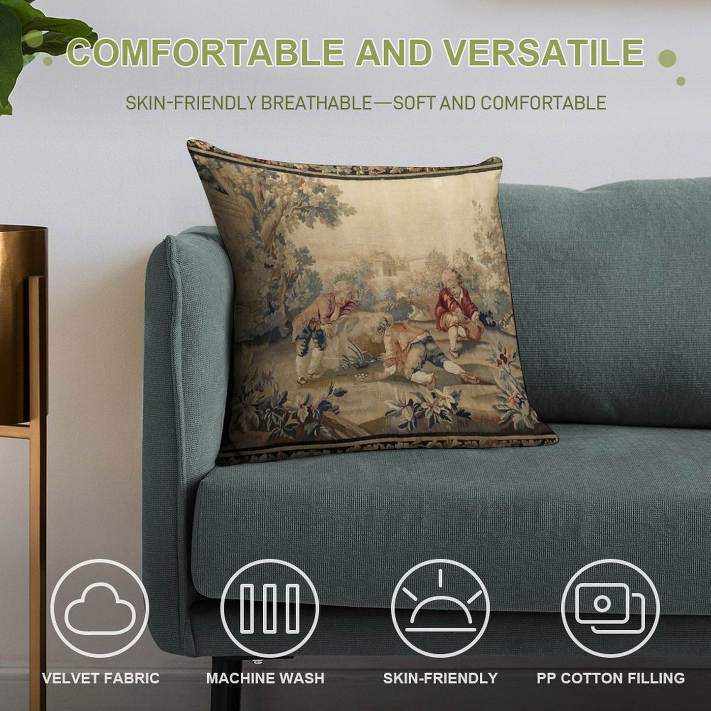 Aubusson Antique French Tapestry Print Soft High-Density Material Throw Pillow