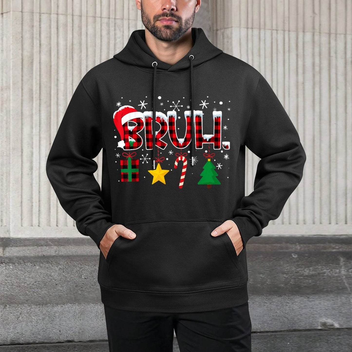 Bruh Funny Christmas Red Plaidns Boys Kids Xmas Pajamas Shrink-Resistant Hoodie