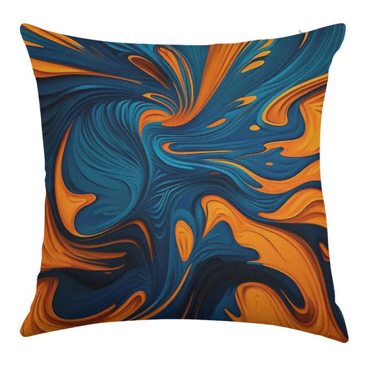 Oil Paint Orange And Blue Pattern Linen Throw Pillow Cover
