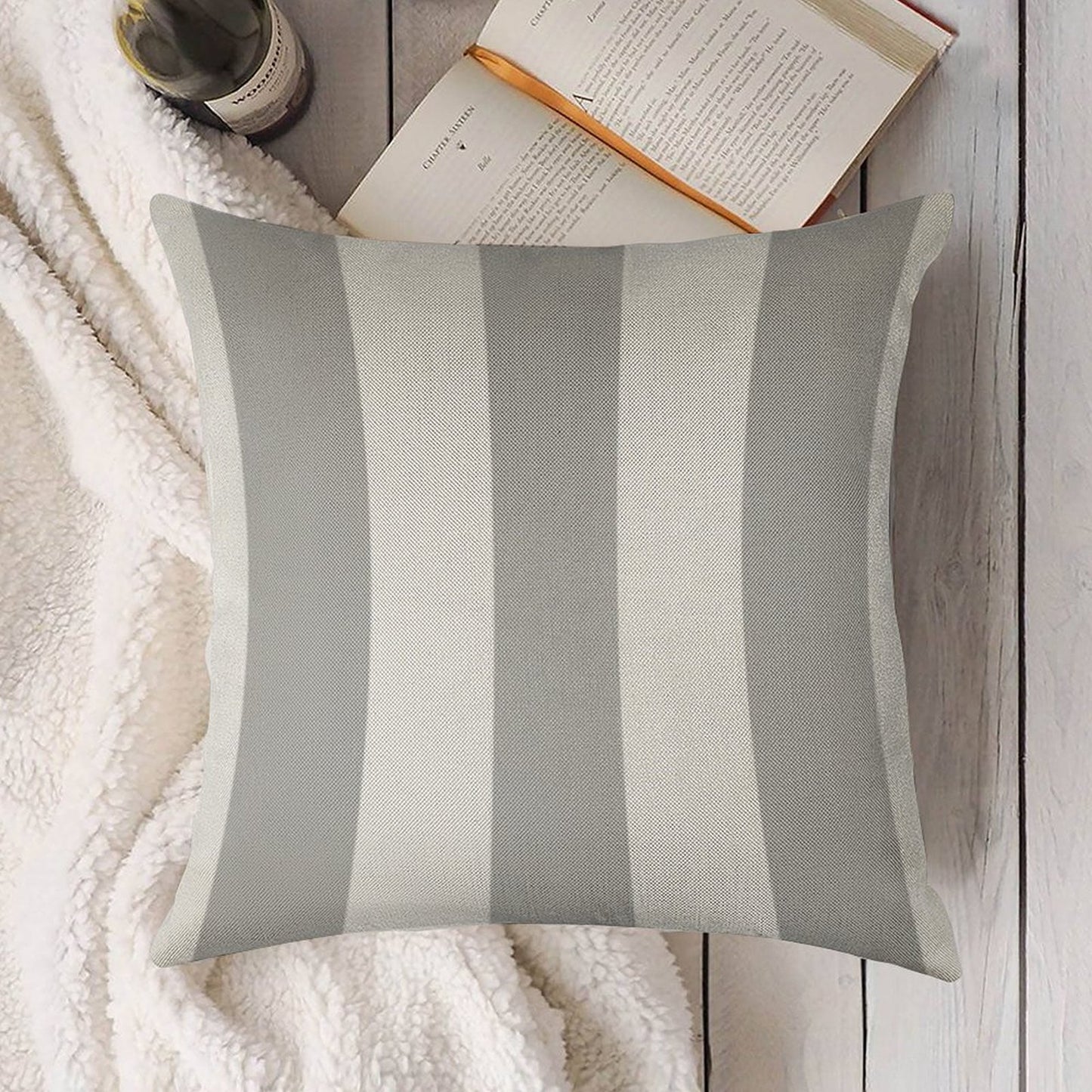 Silver Gray And White Stripes Linen Throw Pillow Cover