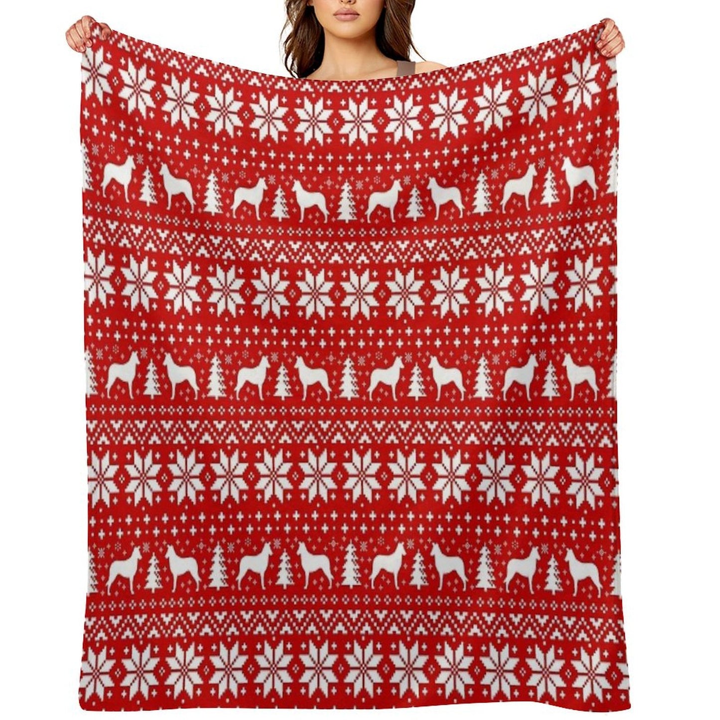 Smooth Collie Silhouettes Red And White Christmas Holiday Pattern Throw Blanket