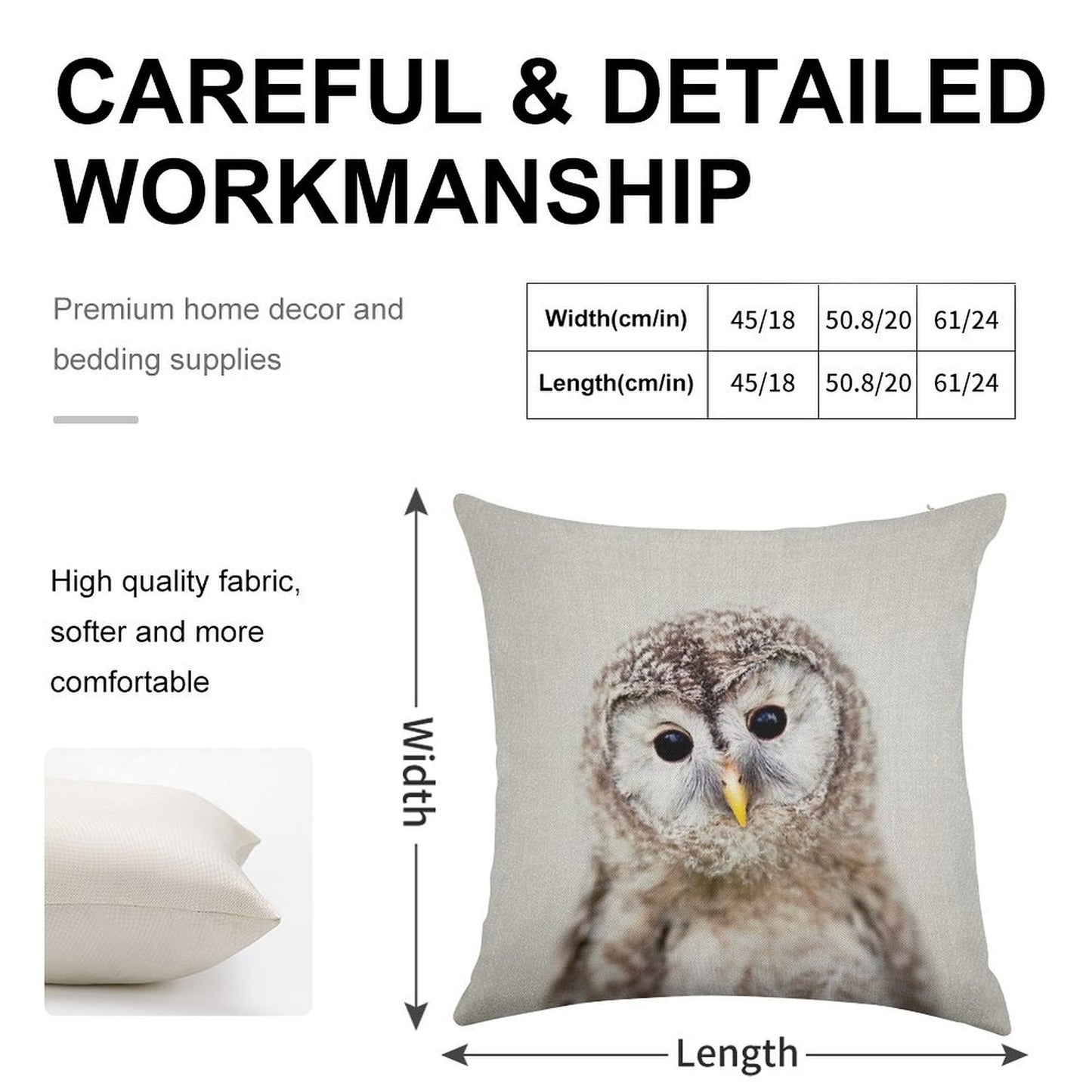 Baby Owl - Colorful Linen Throw Pillow Cover