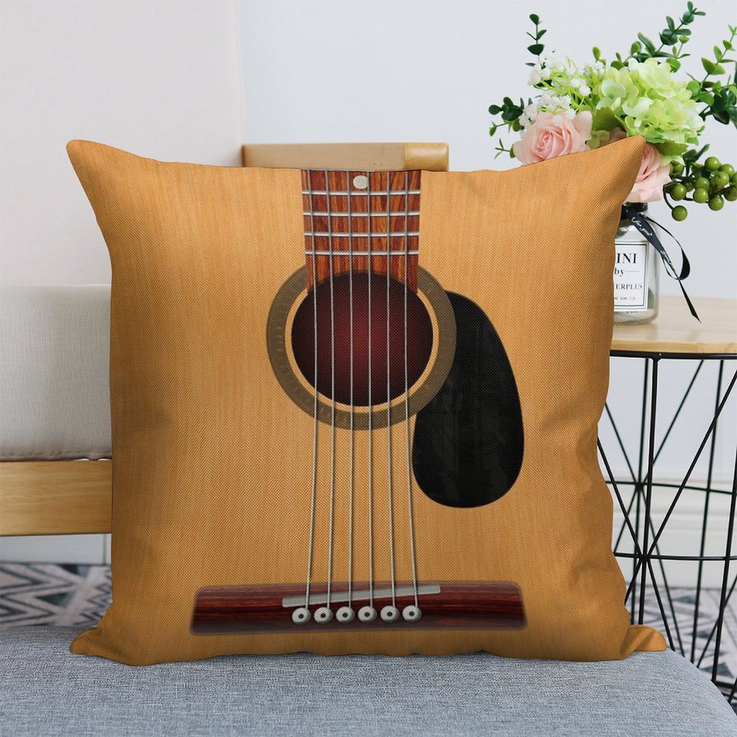 Acoustic Guitar Linen Throw Pillow Cover