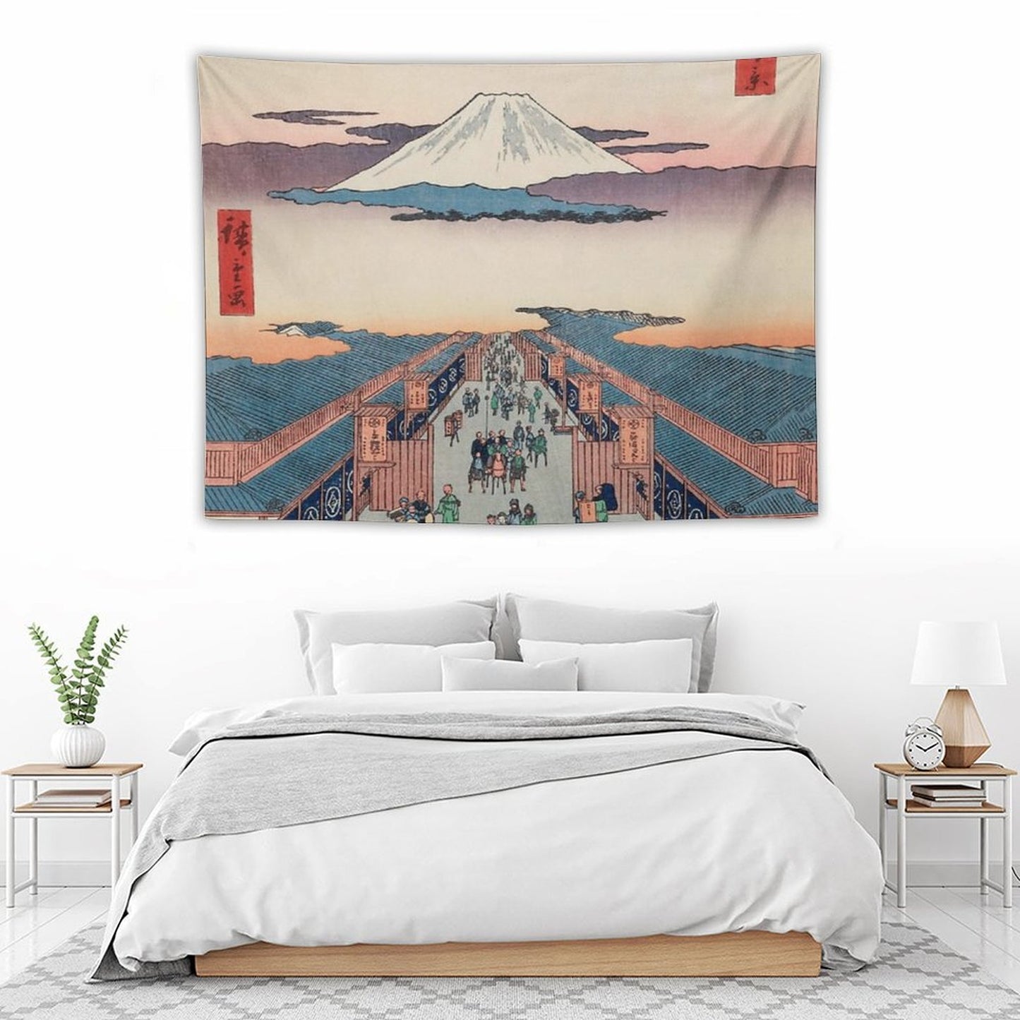 Mount Fuji Above Ancient Street Ukiyo-e Japanese Art Tapestry