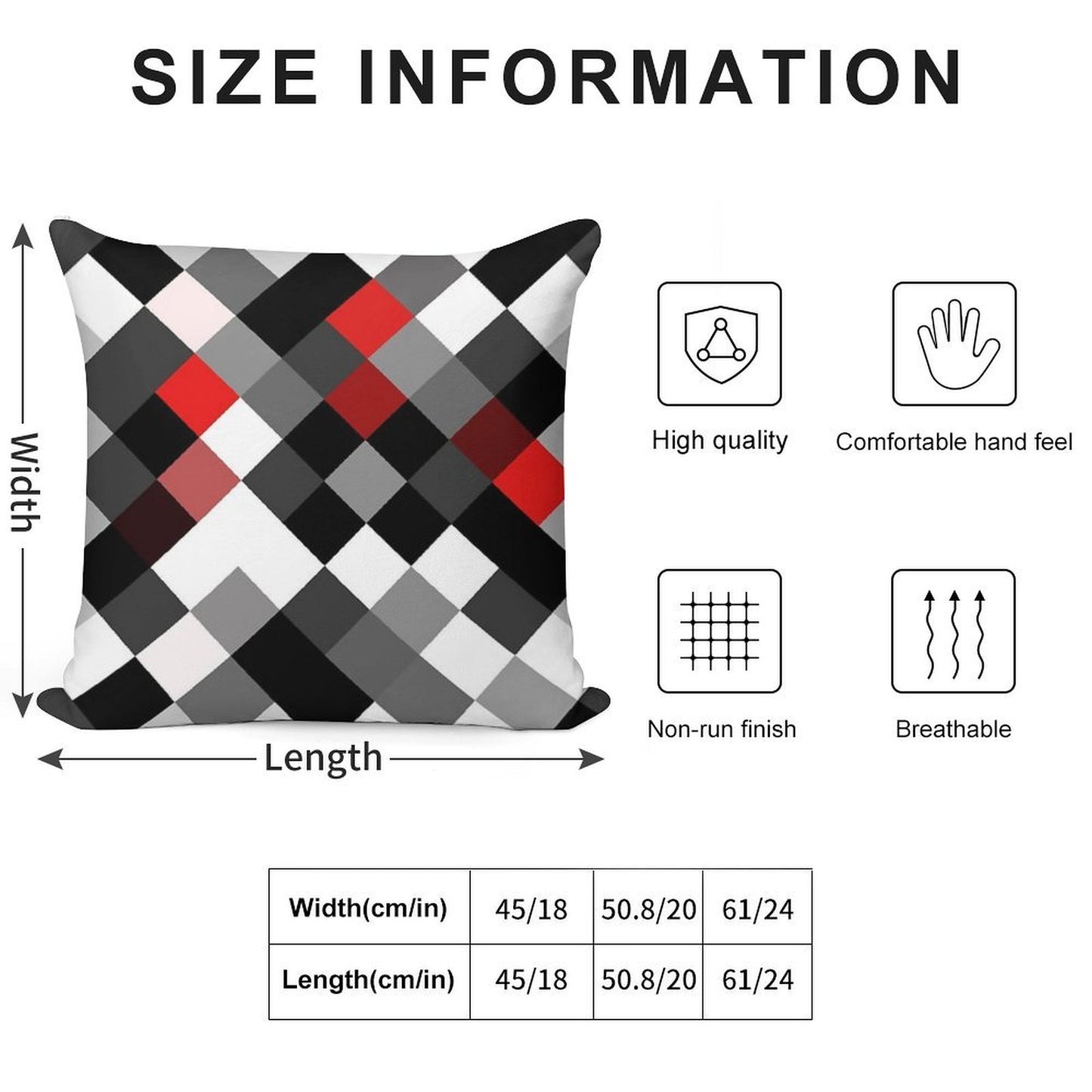 Bold Block Black White Red Diagonal Pattern Soft High-Density Material Throw Pillow