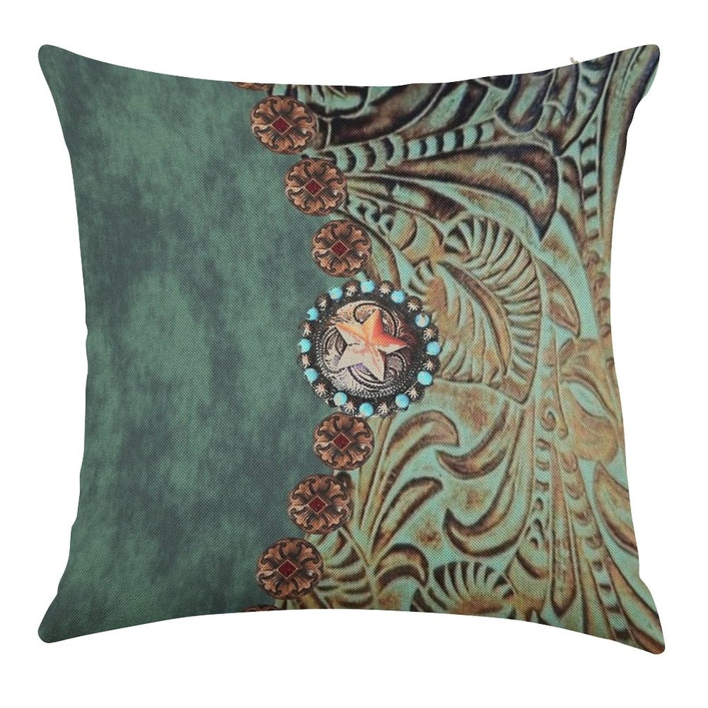 Rustic Cowboy Cowgirl Western Country Green Teal Linen Throw Pillow Cover