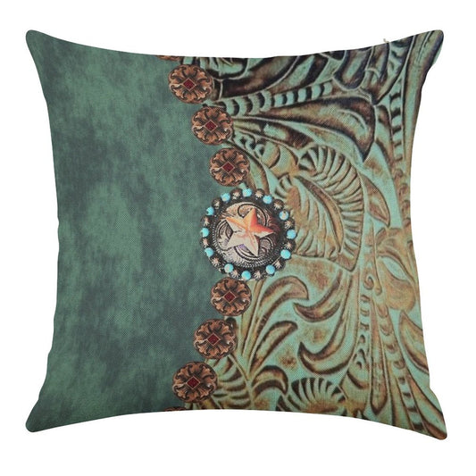 Rustic Cowboy Cowgirl Western Country Green Teal Linen Throw Pillow Cover