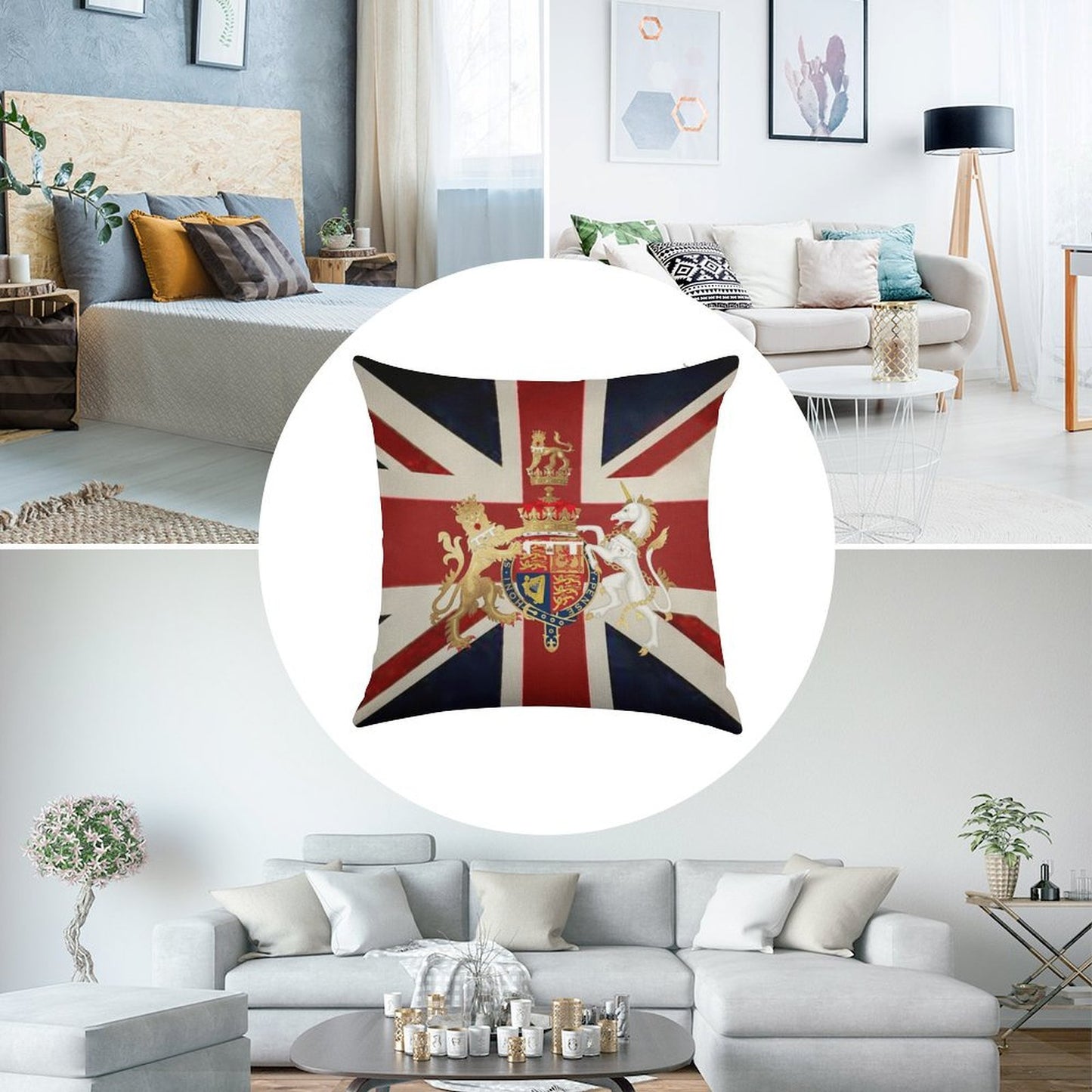 Union Jack with Windsor Insignia Linen Throw Pillow Cover