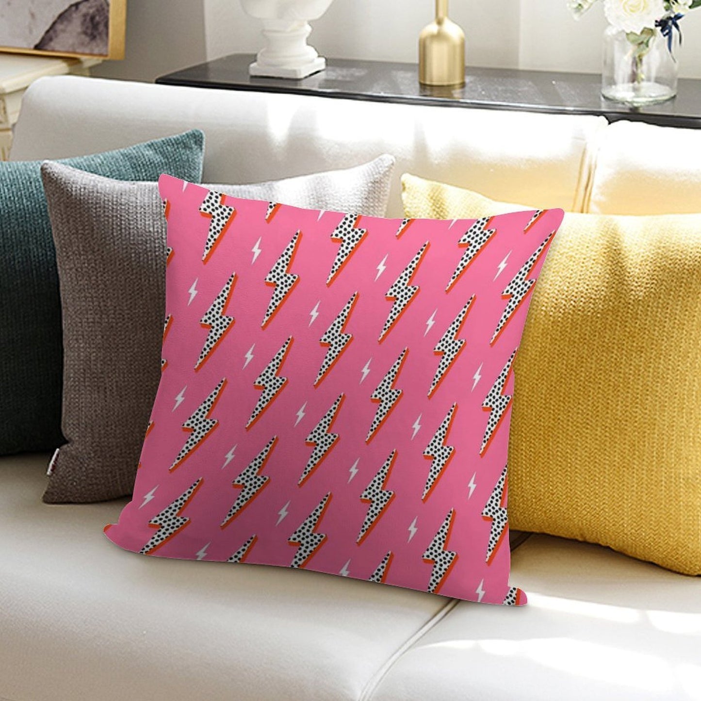 Lightning Bolt Thunder Flash Preppy Pink Soft Warmth Comfort Throw Pillow