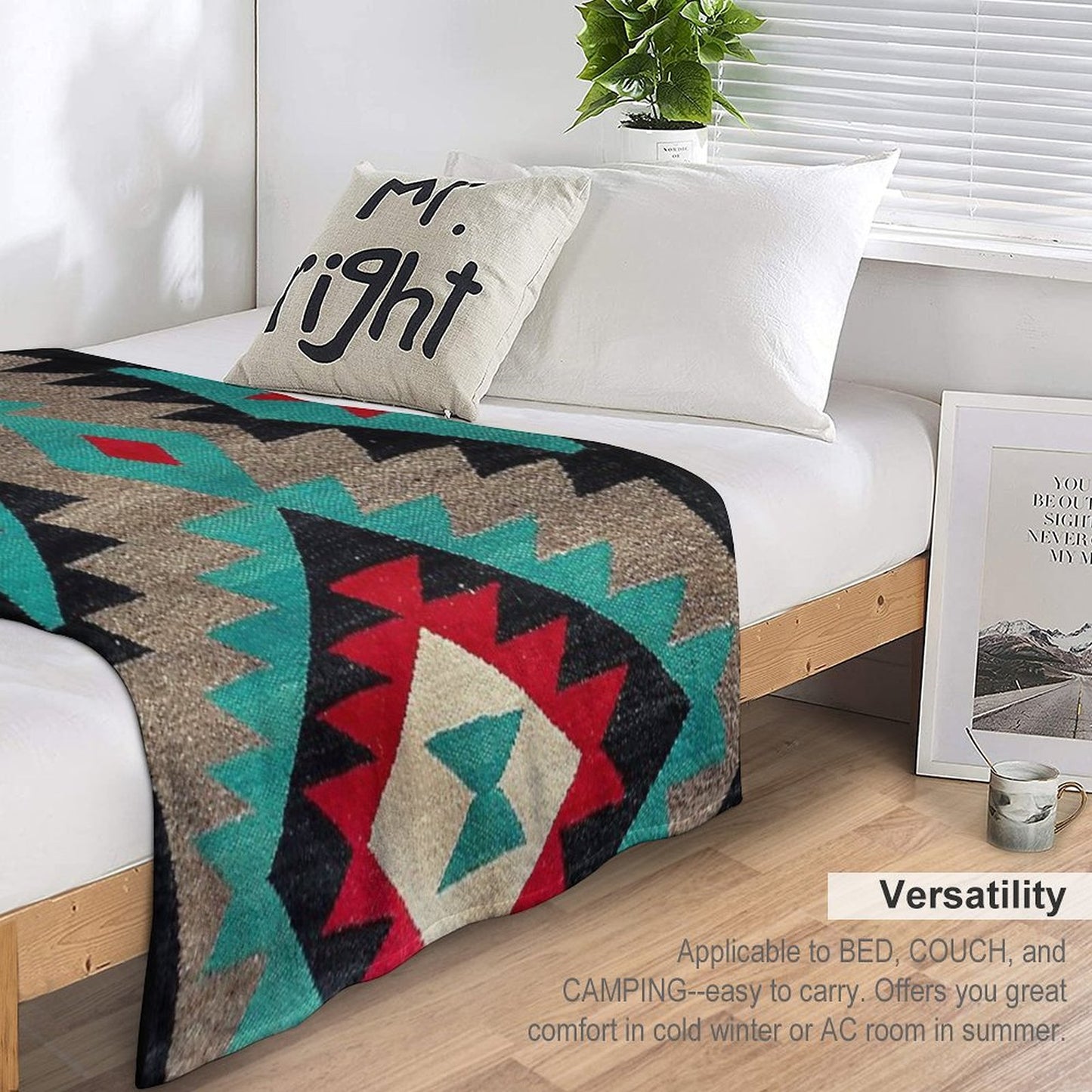 Navajo Blanket Pattern, Turquise, Red, Grey, Black Throw Blanket