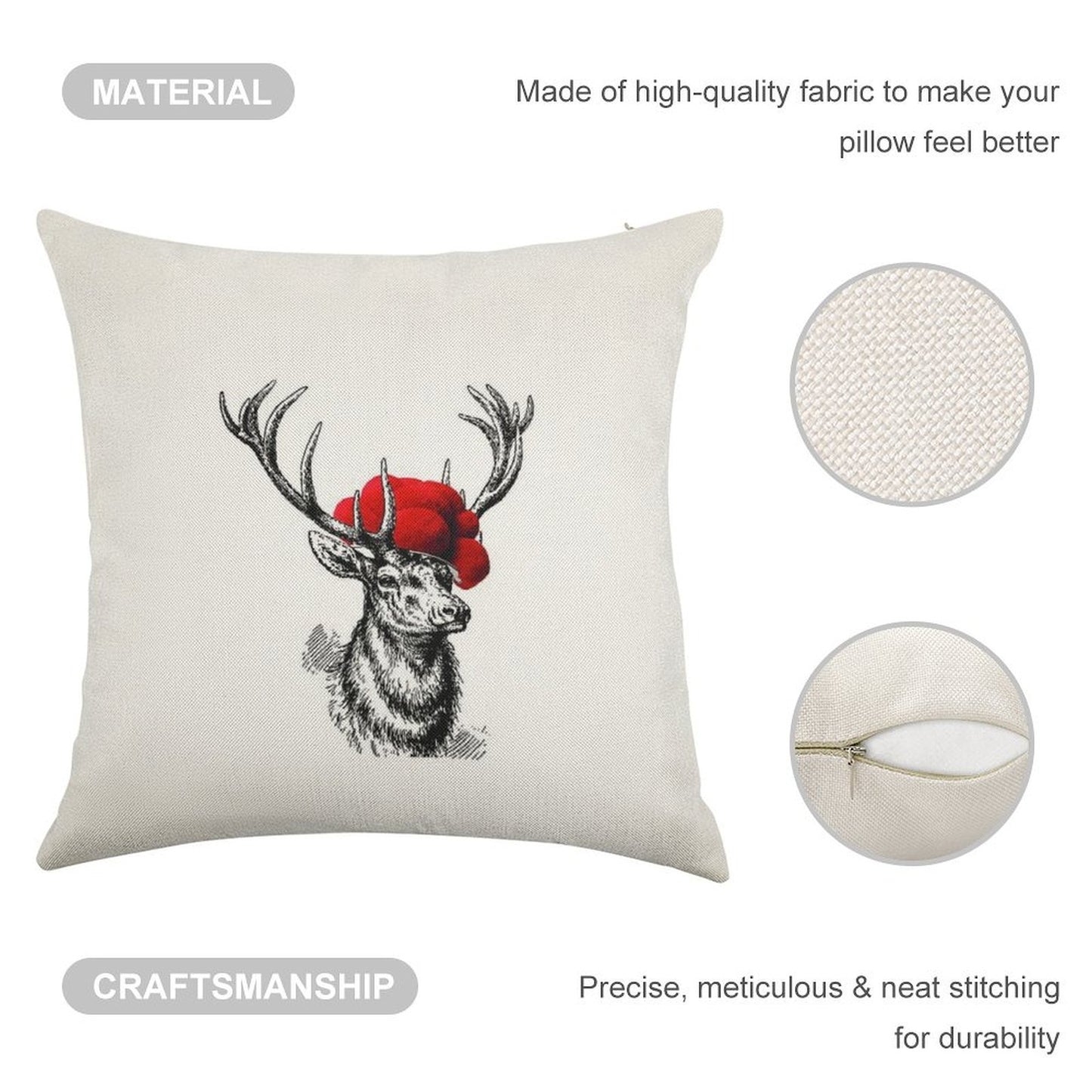 Deer with A Pollen Hat Linen Throw Pillow Cover