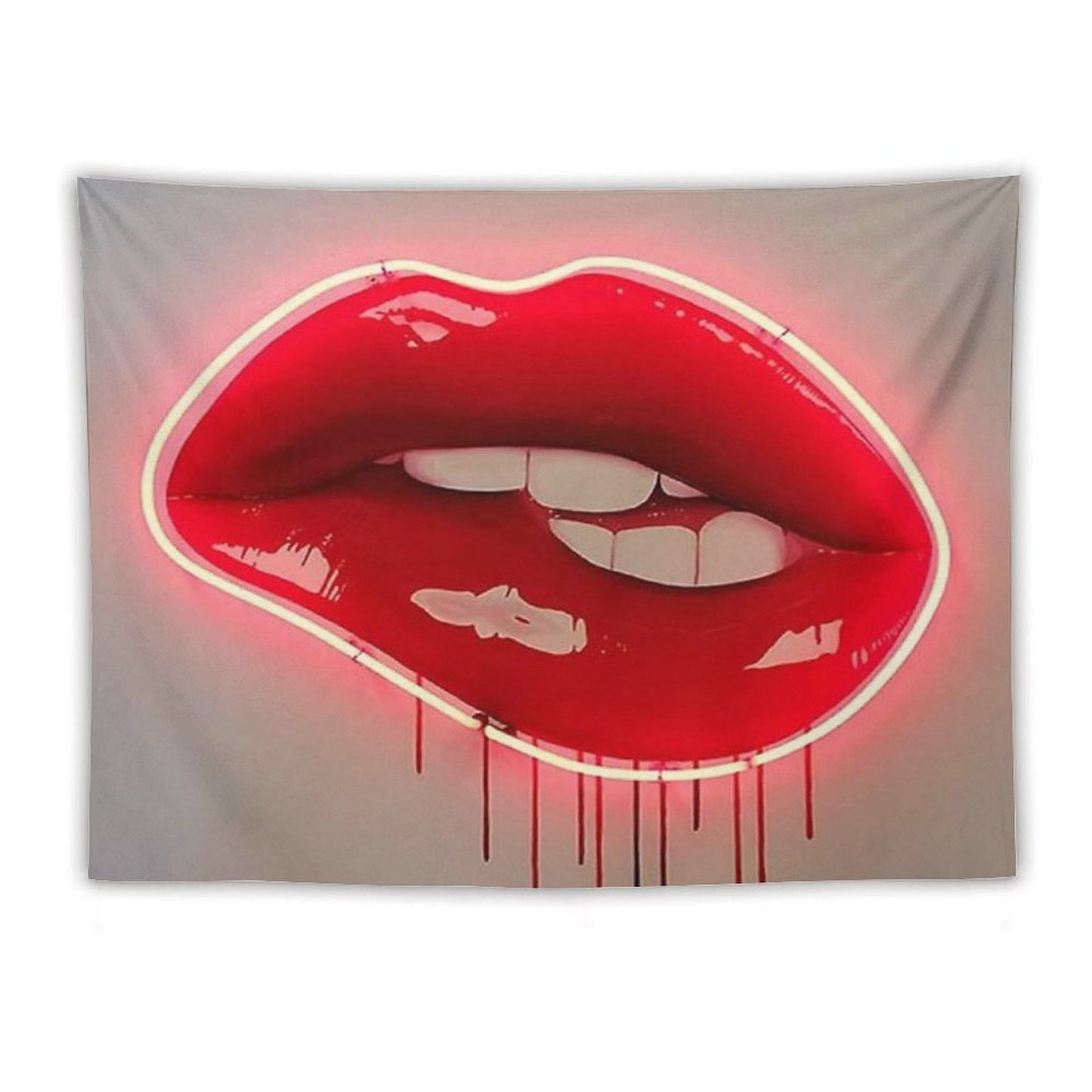 Neon Lip Biting Tapestry Tapestry