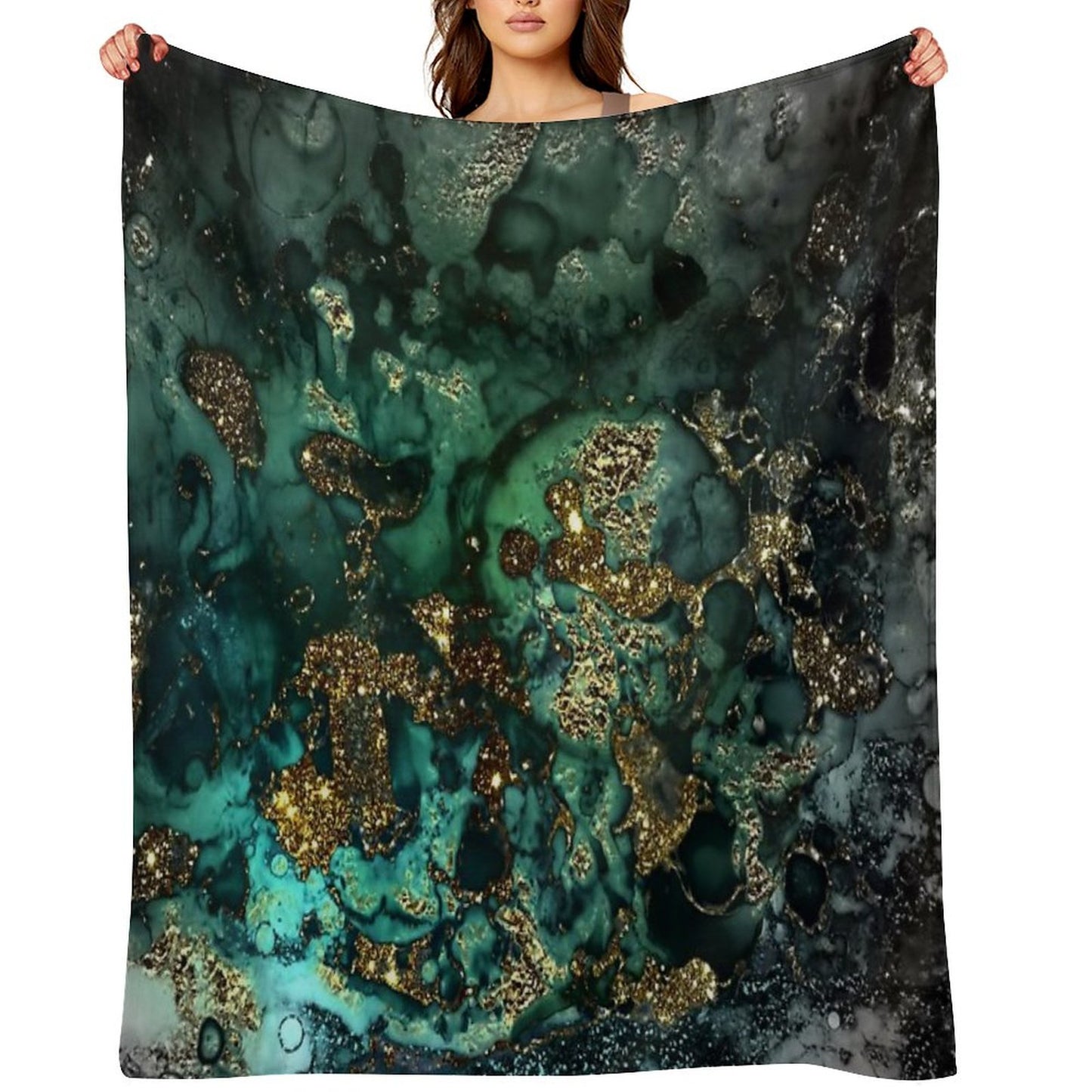 Gold Indigo Faux Malachite Marble Throw Blanket