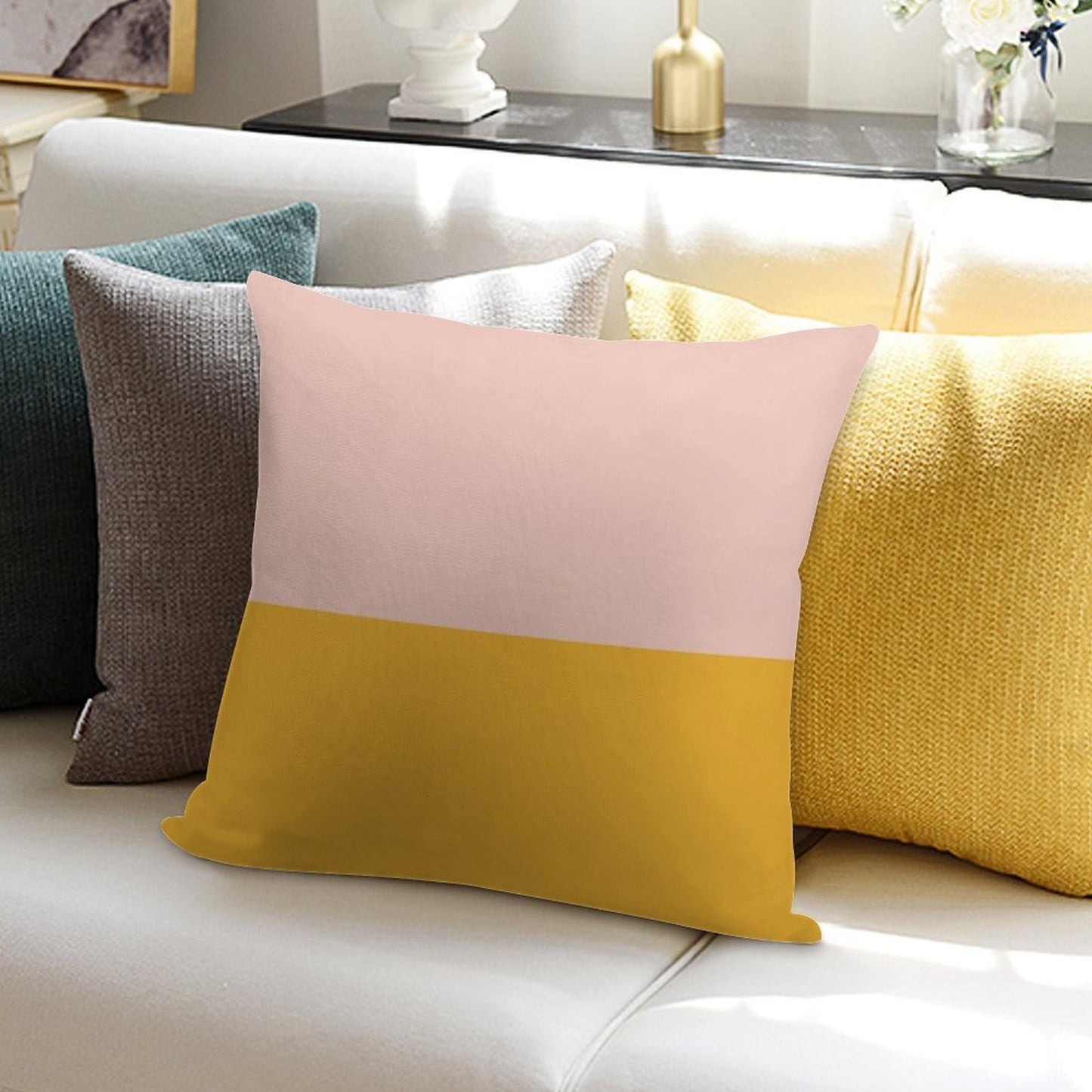 Blush Pink And Mustard Yellow Minimalist Color Block 2 Soft Washable Throw Pillow