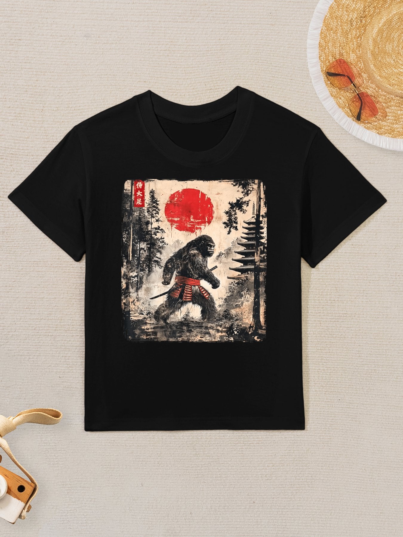 Samurai Bigfoot Japanese Vintage Graphic Ukiyo-e Art Funny Kids T-Shirt
