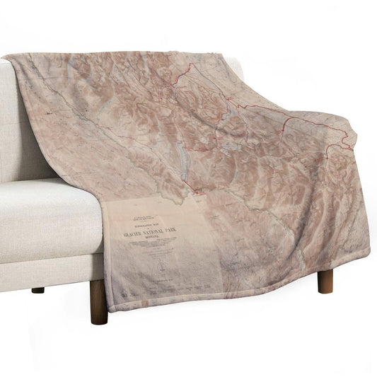 Old Glacier National Park Map (1914) Vintage Montana Natural Reserve Atlas Throw Blanket