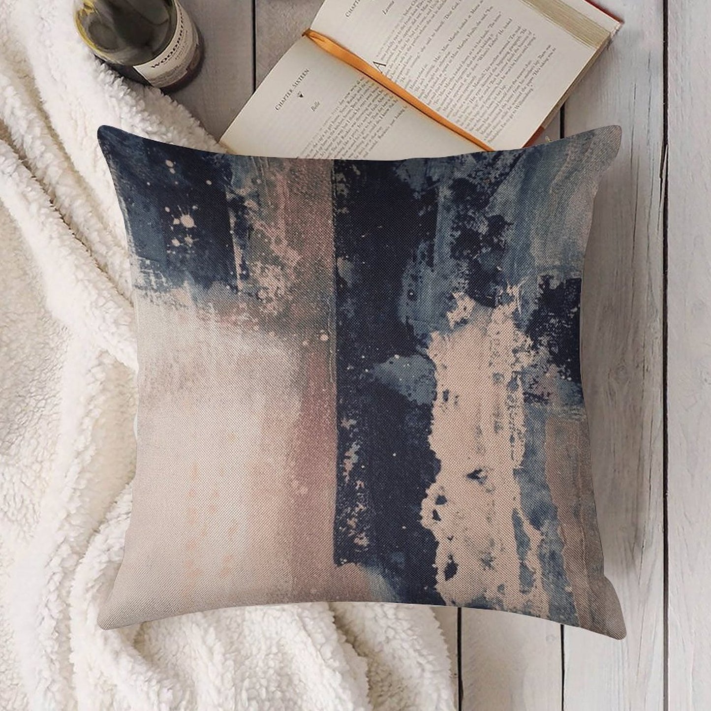 Horizontal Pink Navy Linen Throw Pillow Cover