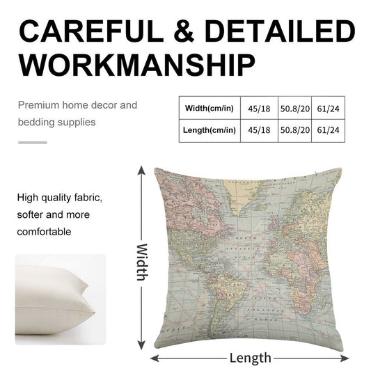Vintage World Map Linen Throw Pillow Cover