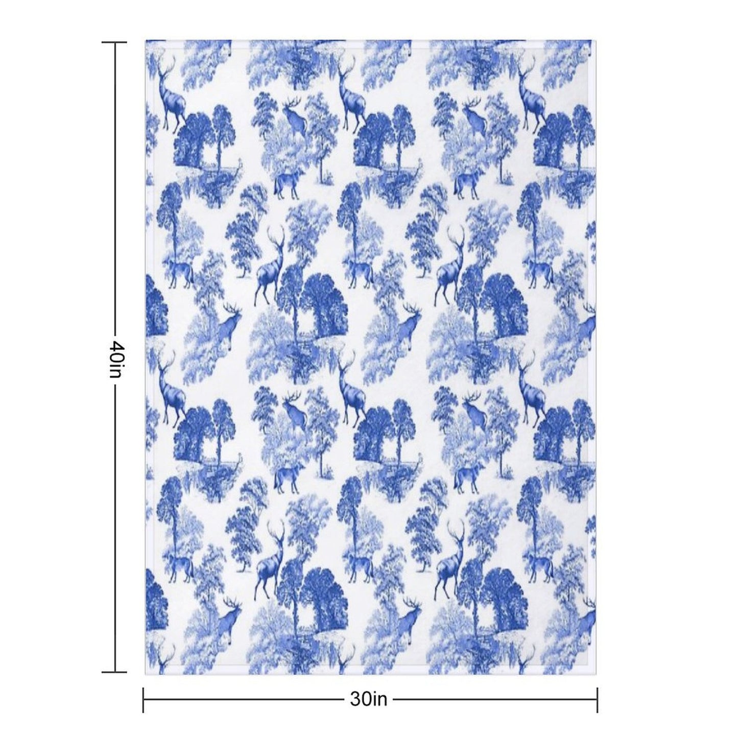 Elegant Vintage Blue Toile Deer in Woodland Throw Blanket