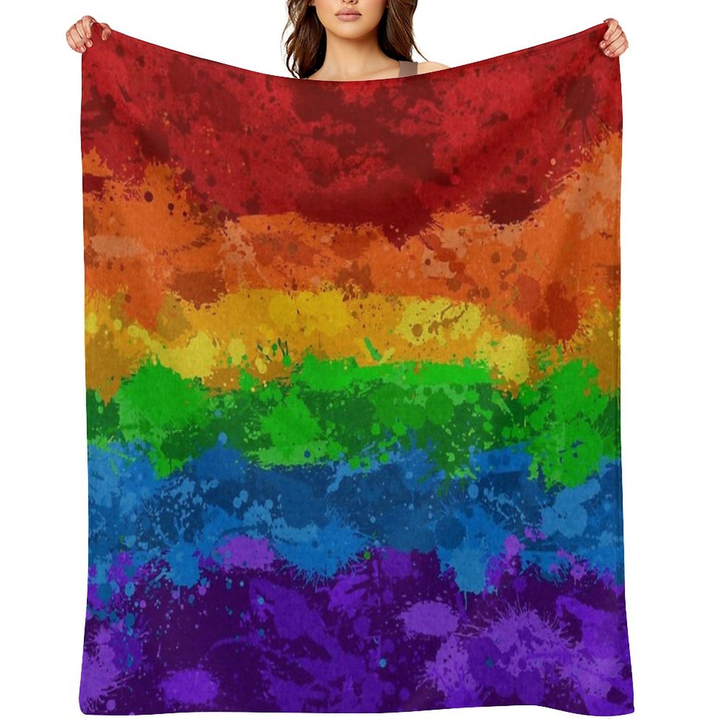 Abstract Paint Splatter LGBTQ Pride Rainbow Flag Background Throw Blanket