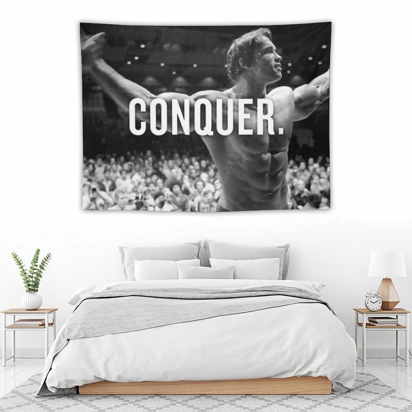 Arnold Schwarzenegger Conquer Motivational Fitness Tapestry