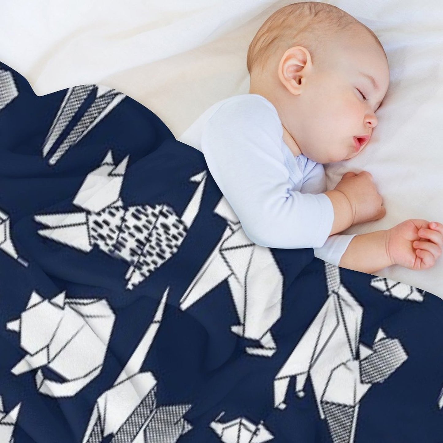 Origami Kitten Friends Blue Navy Background Paper Cats Throw Blanket