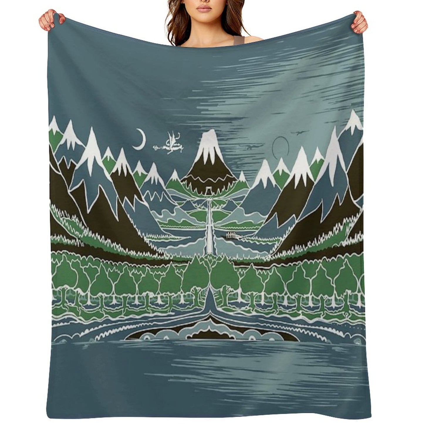 Midnight Forest Mountain Path in The Style of J.R.R.Tolkien Throw Blanket