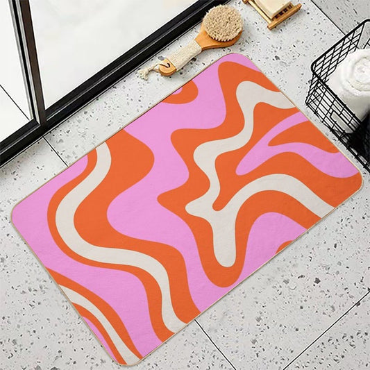 Retro Liquid Swirl Abstract Pattern Hot Pink Bright Orange Cream Bath Mat