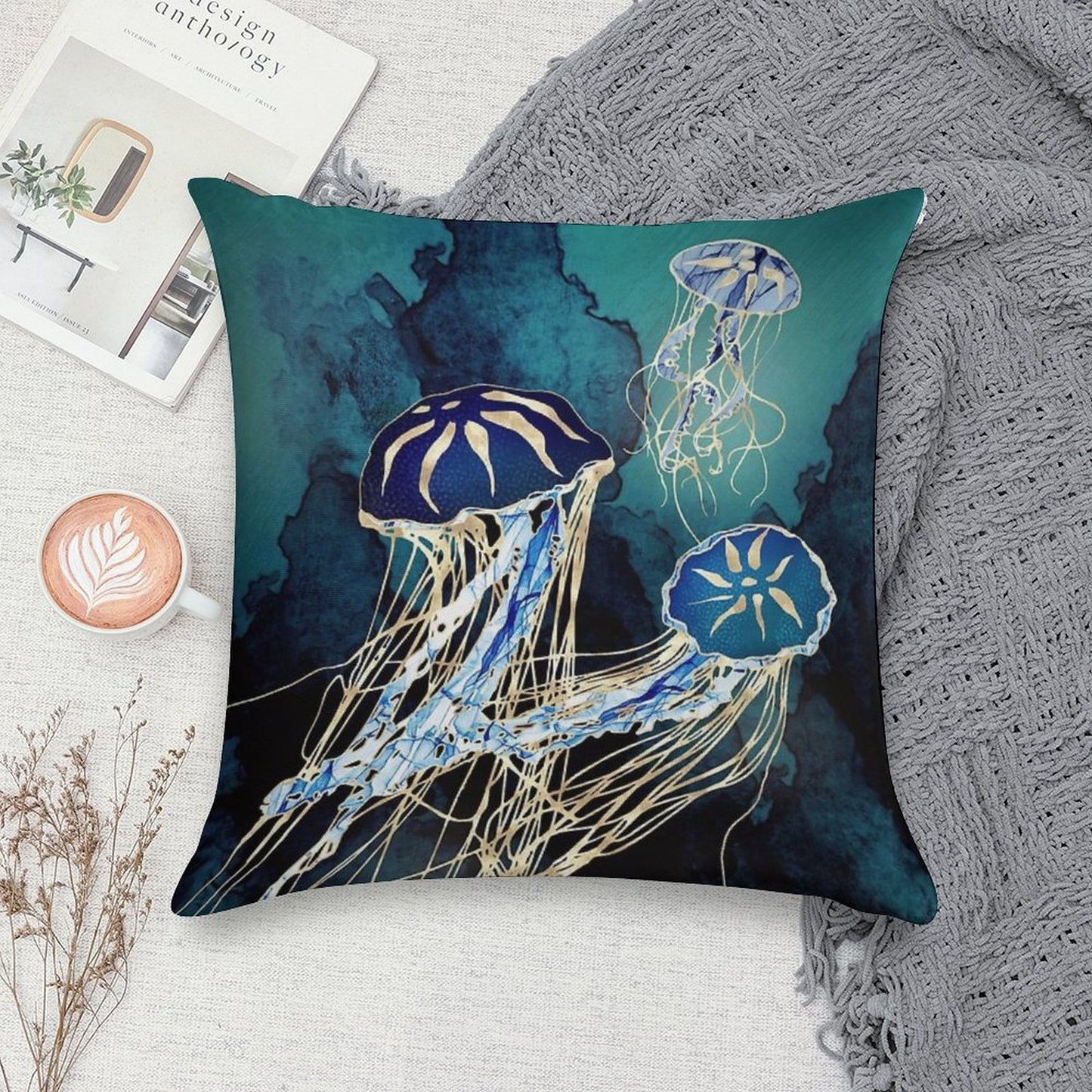 Metallic Jellyfish III Soft Fade-Resistant Throw Pillow