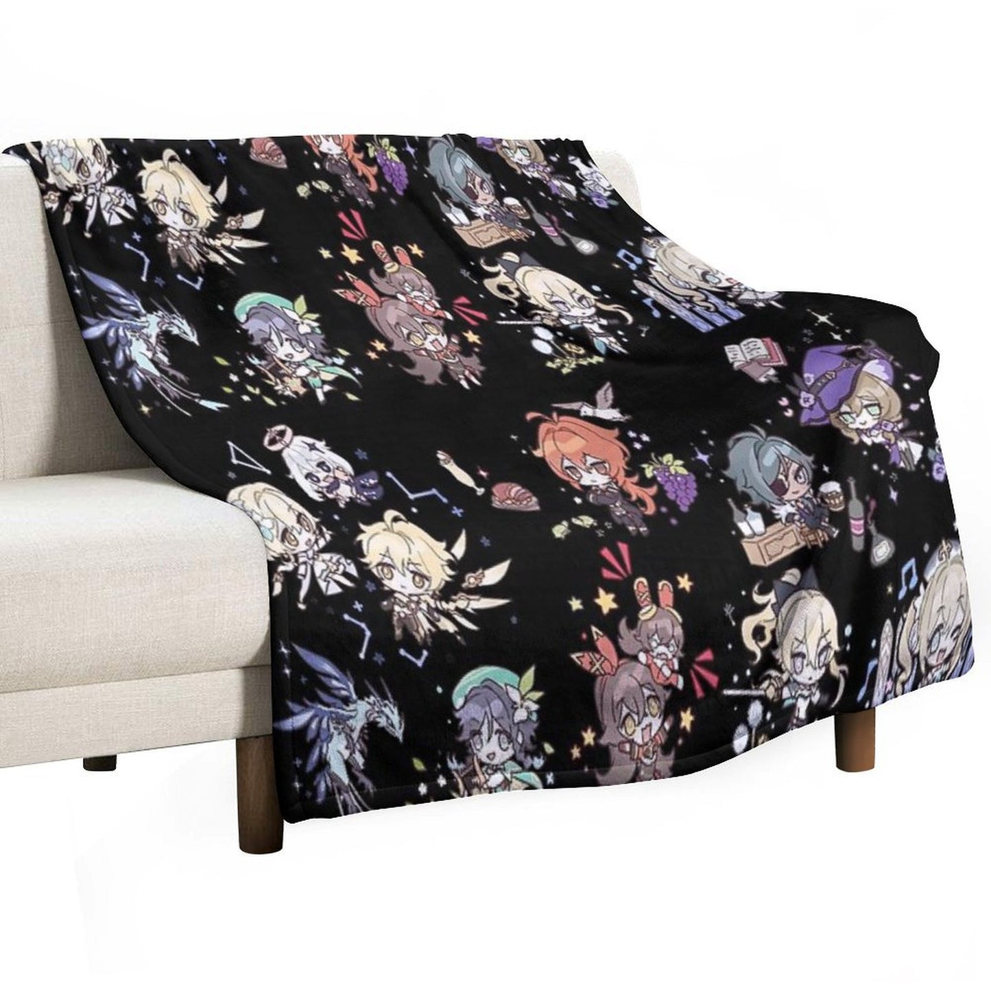 Genshin Impact Chibi Characters Assemble Throw Blanket