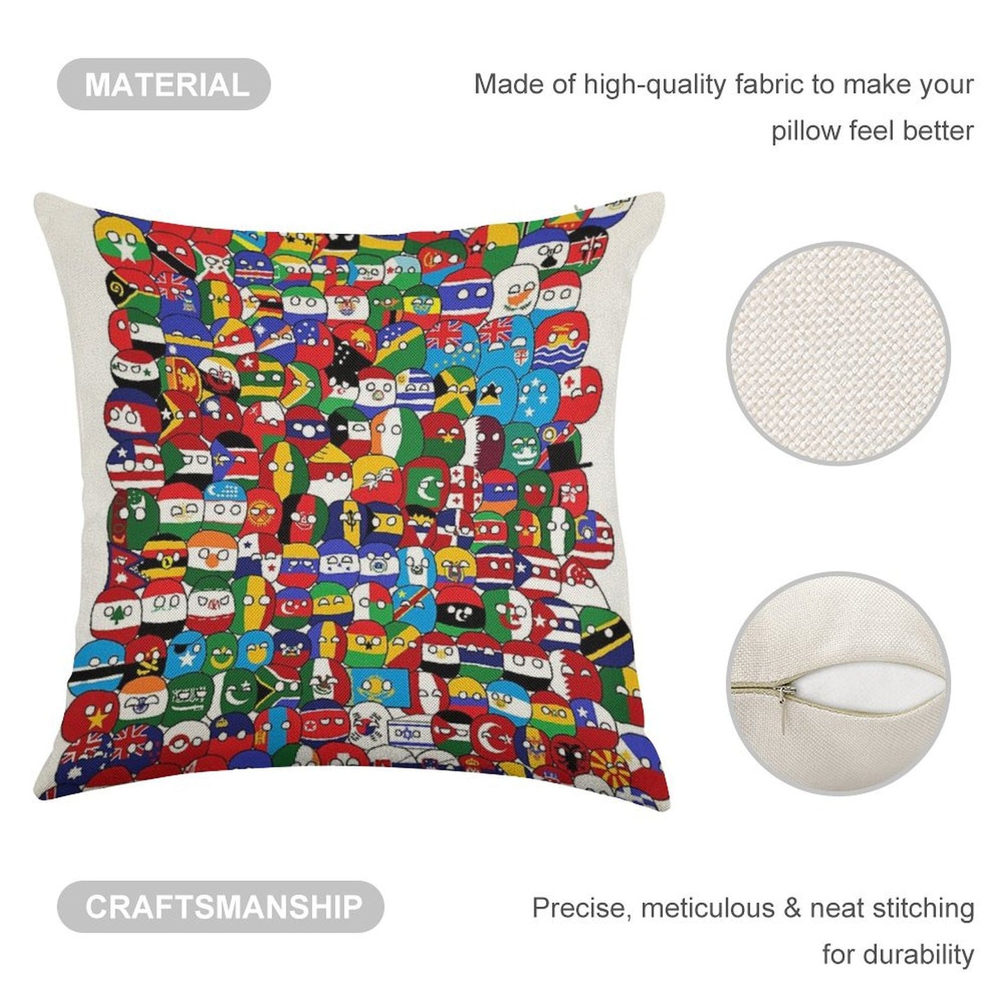 Countryball Linen Throw Pillow Cover