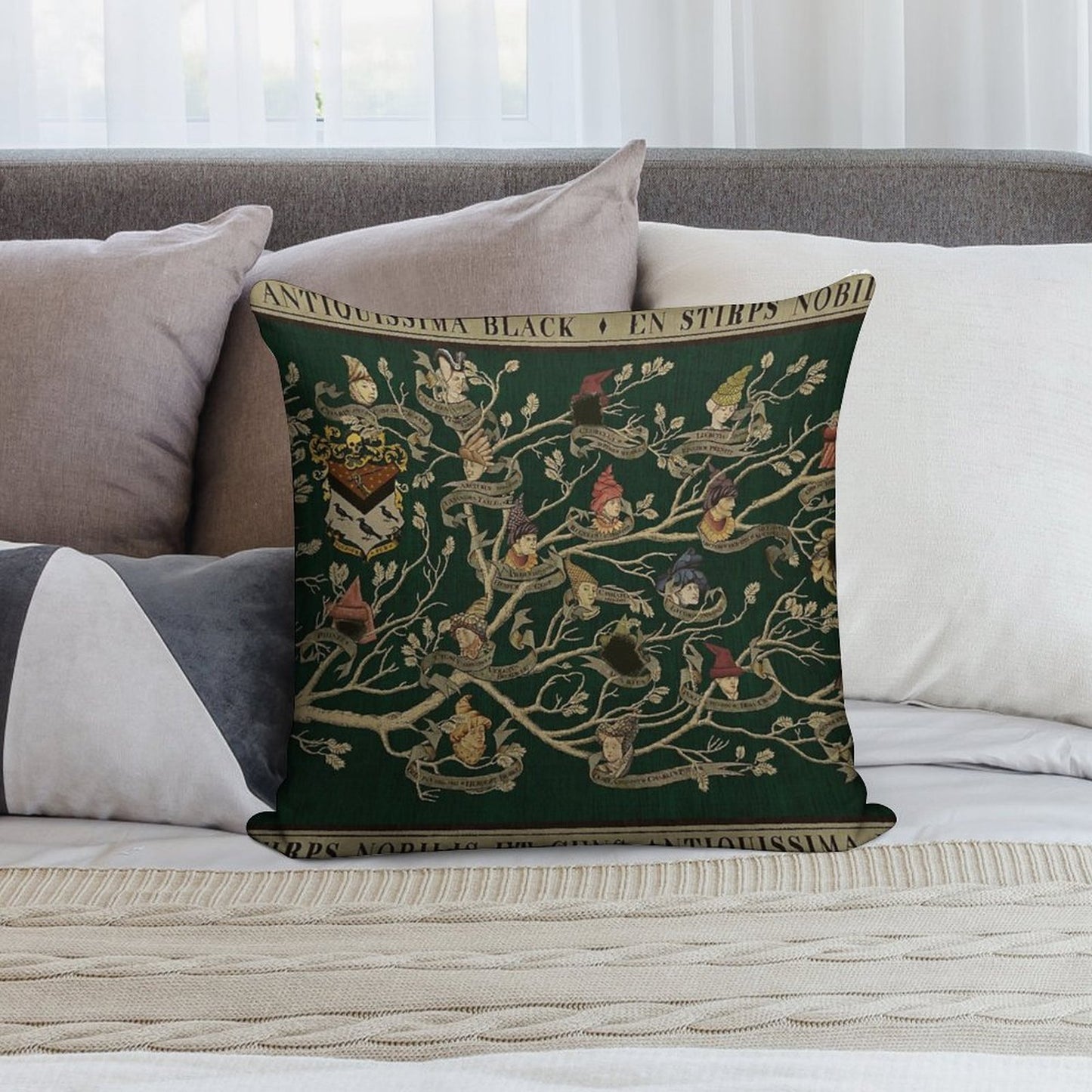 Noble House of Black Family Tree Soft Washable Throw Pillow