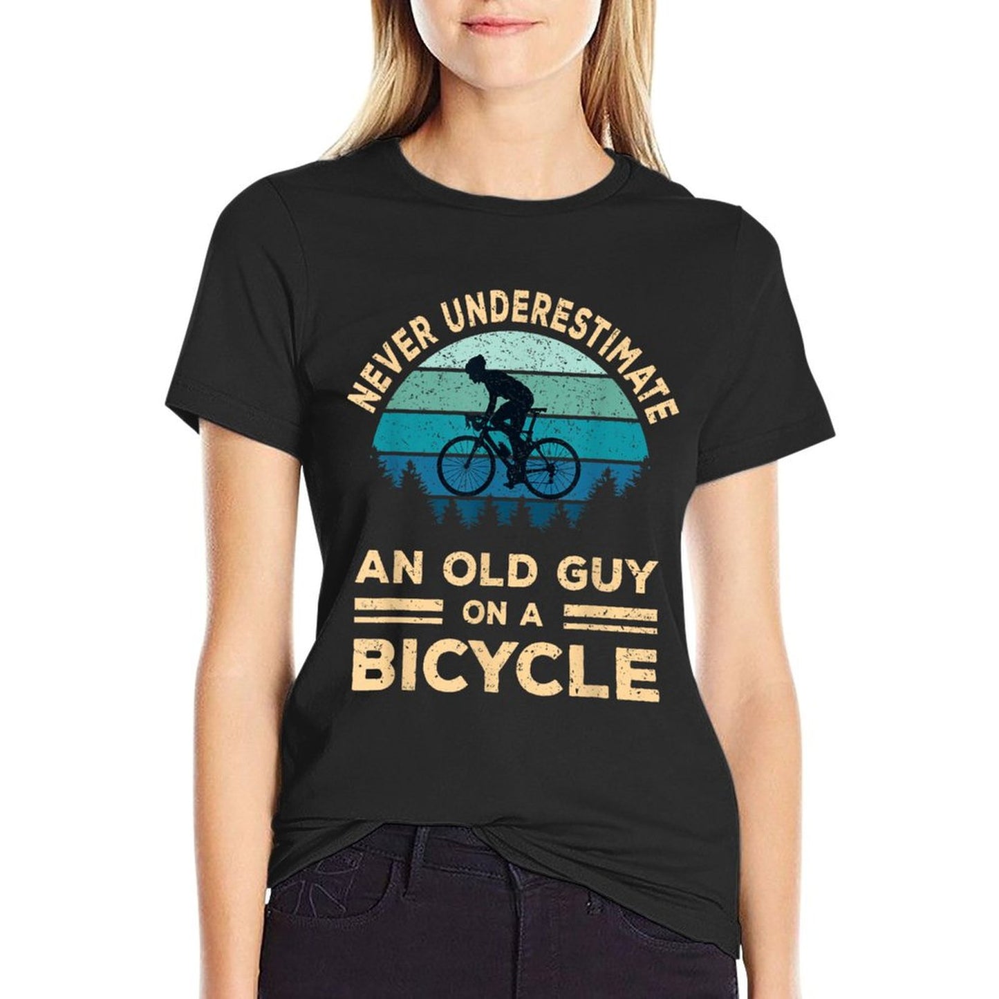 Never Underestimate An Old Guy On A Bicycle Funny Cycling T-Shirt