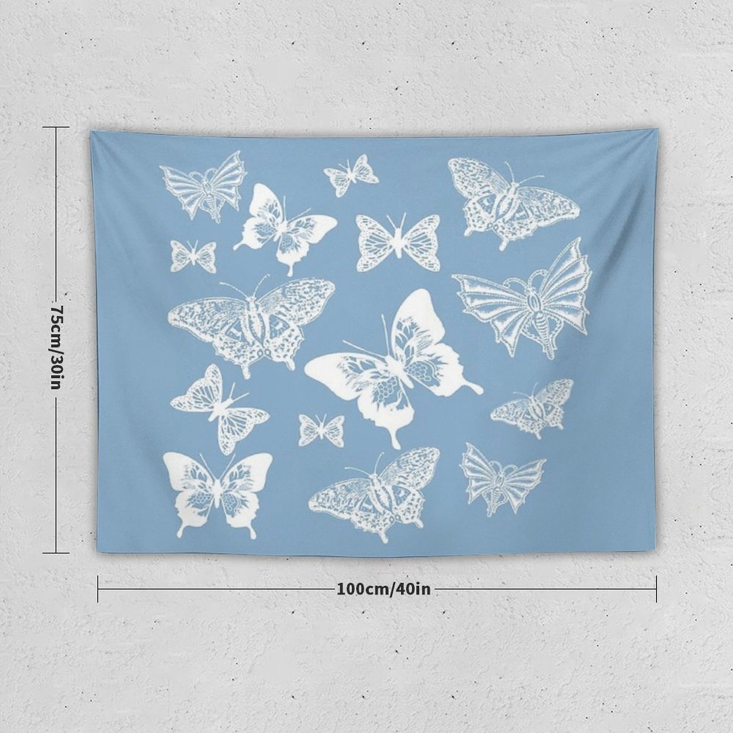 White Butterflies on Smoky Blue Grey Background Tapestry