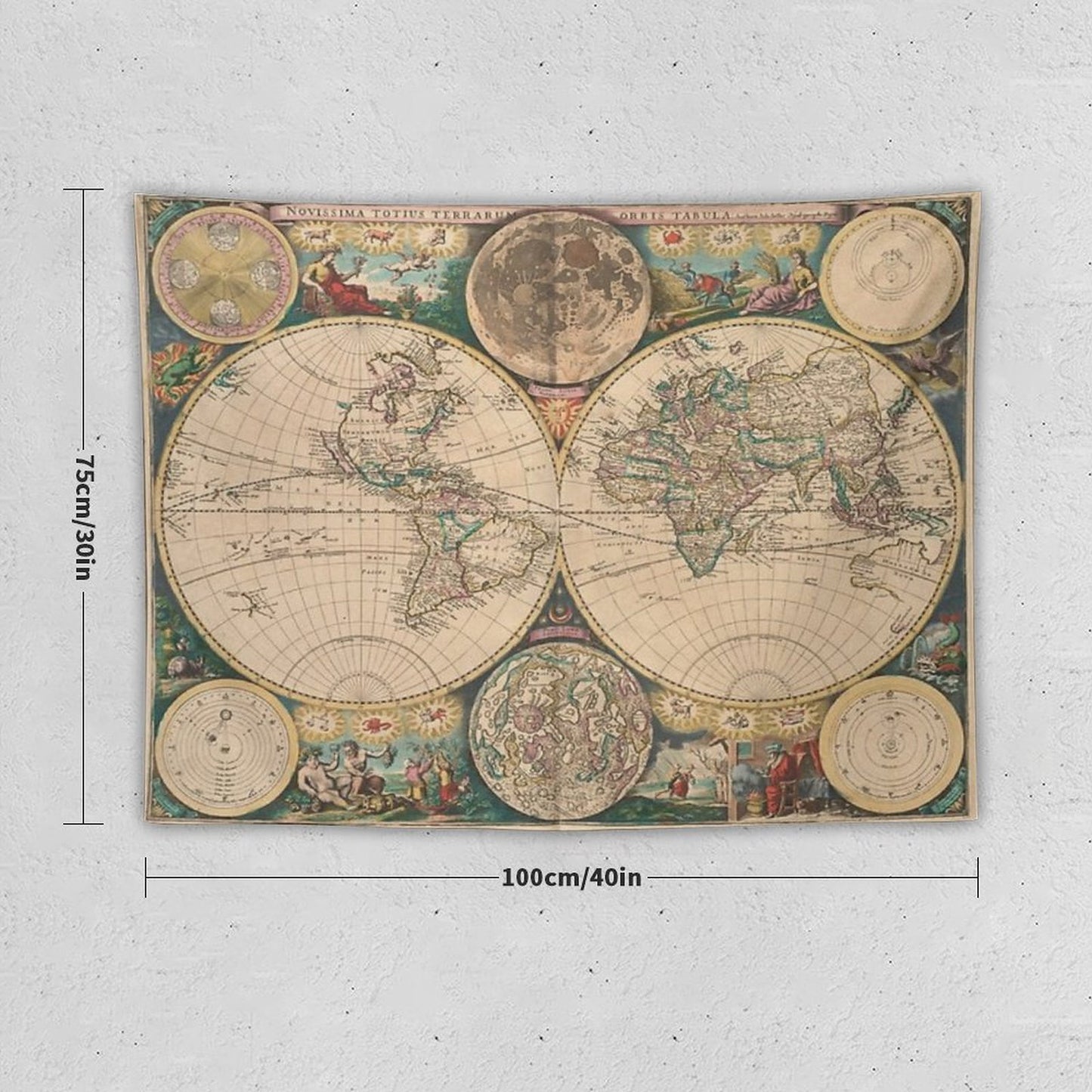 Vintage Map of The World (1672) 2 Tapestry