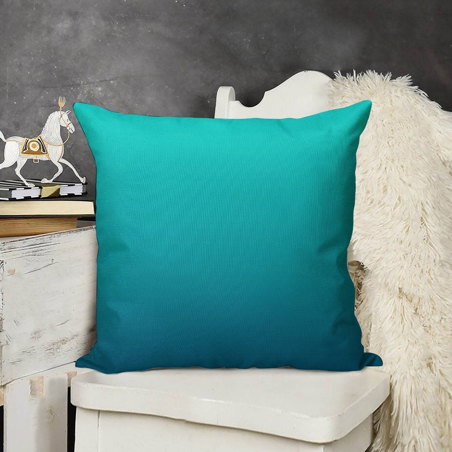 Preppy Summer Beach Teal Blue Turquoise Ombre Linen Throw Pillow Cover
