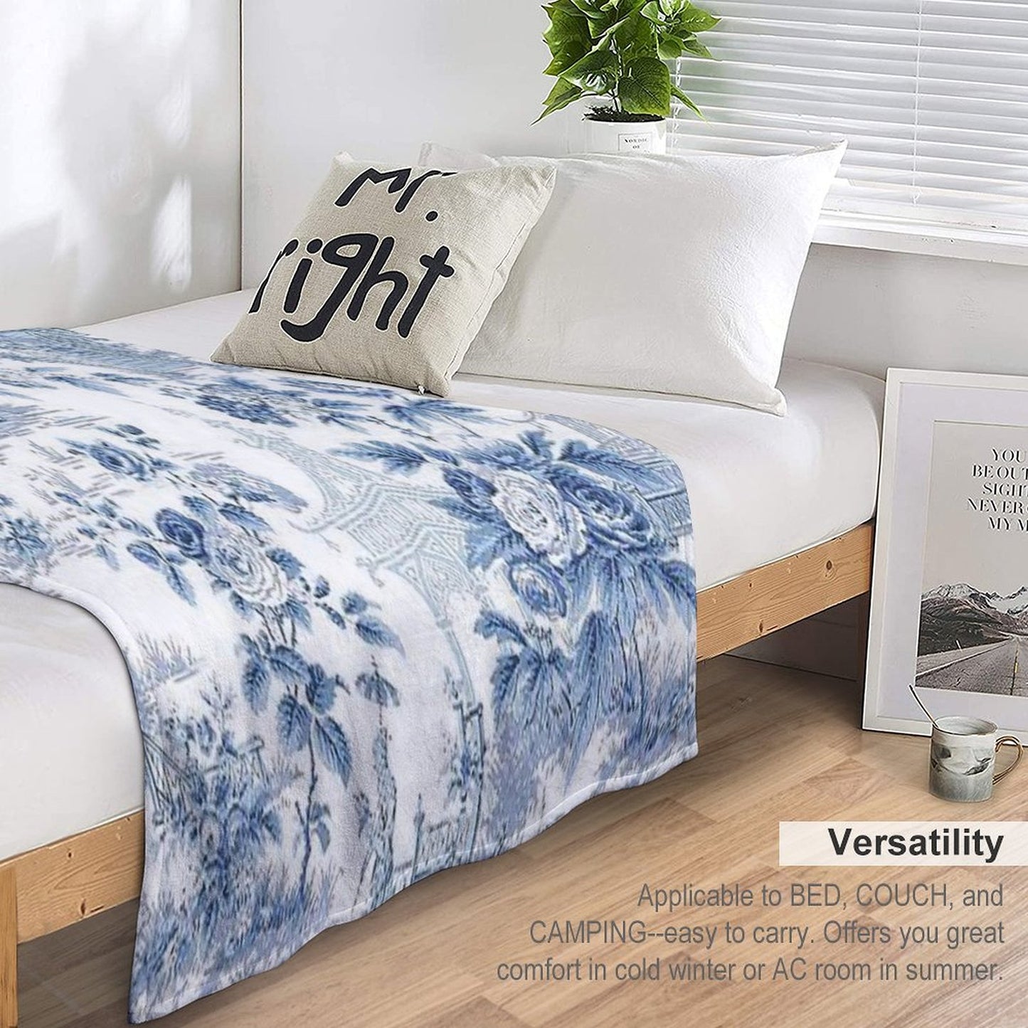 Powder Blue Chinoiserie Toile Throw Blanket