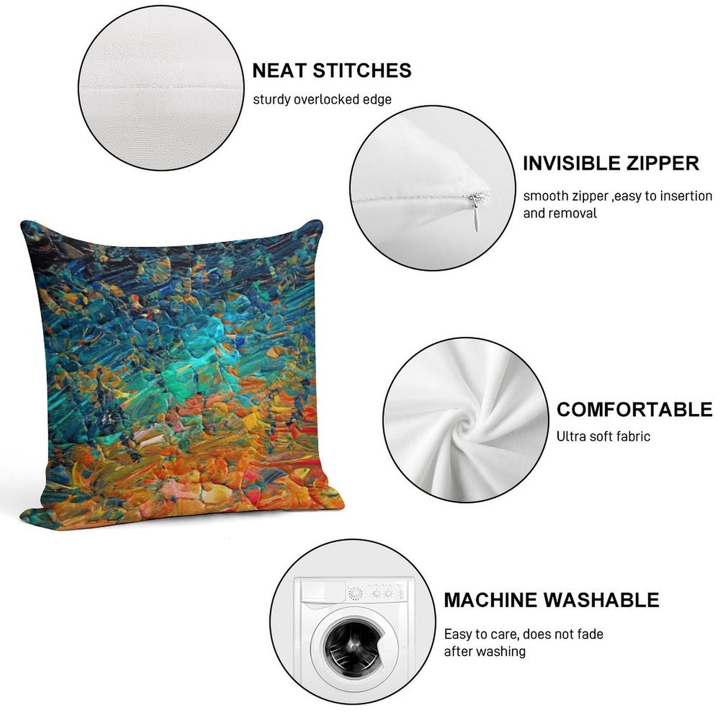 ETERNAL TIDE 2 Bold Rainbow Colorful Deep BlueTurquoise Aqua Orange Yellow Ombre Waves Abstract Acrylic Painting Soft High-Density Material Throw Pillow