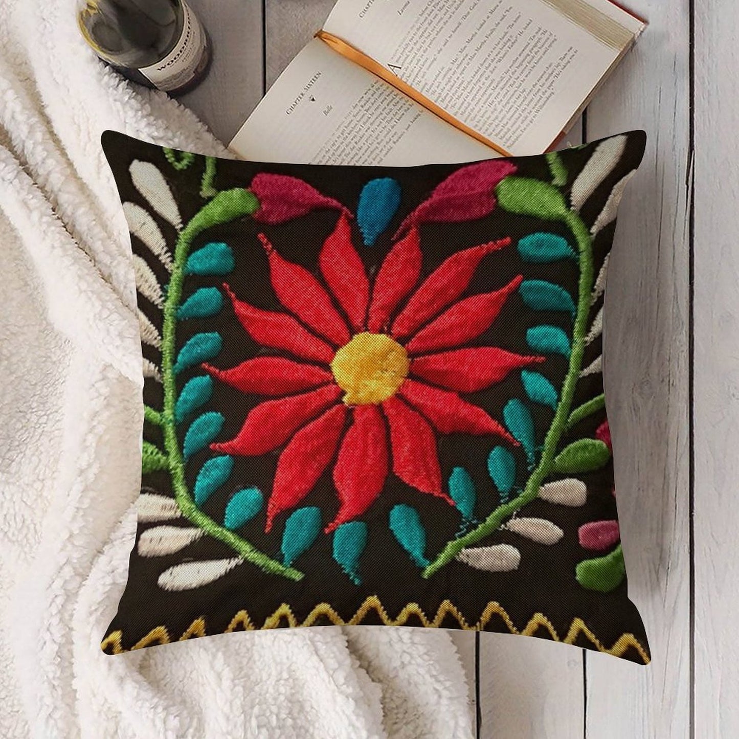 Spanish Flowers Linen Throw Pillow Cover
