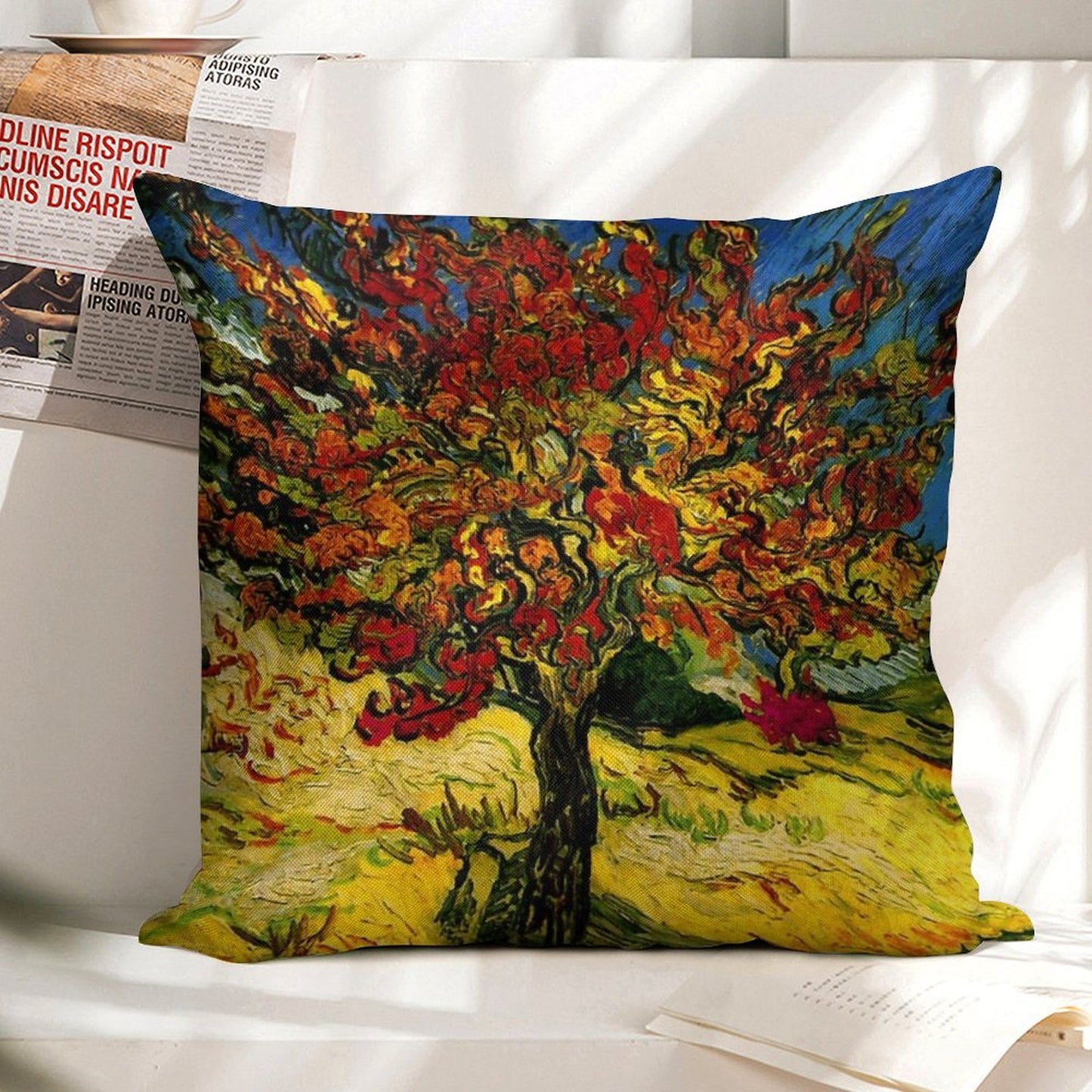 Van Gogh Mulberry Tree Print Linen Throw Pillow Cover