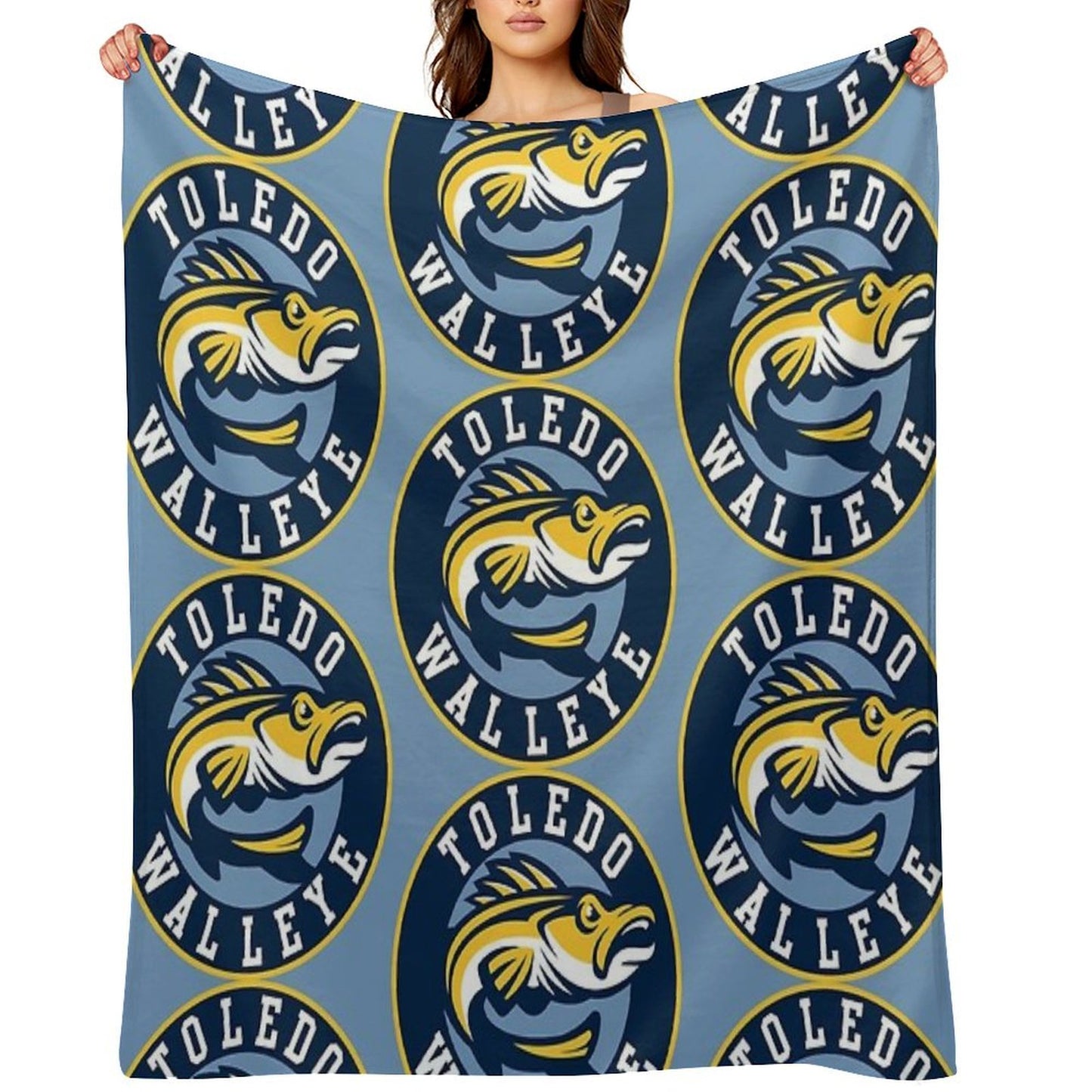 TOLEDO WALLEYE Hockey Logo1 Throw Blanket