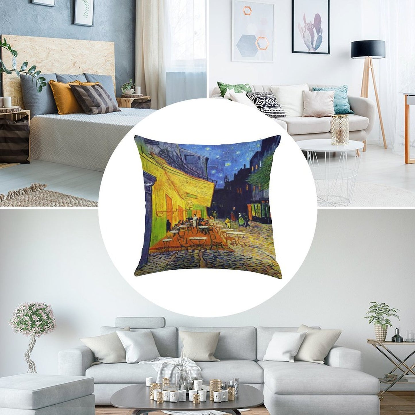 Cafe Terrace at Night - Van Gogh Linen Throw Pillow Cover